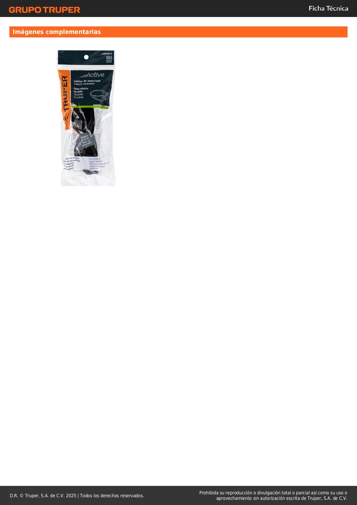 Lentes de Seguridad Industriales Truper Active LEDE-SN-R - Protección UV Antiempañante con Banda Elástica para Construcción, Taller e Industria - Mica Policarbonato Antirayadura Gris