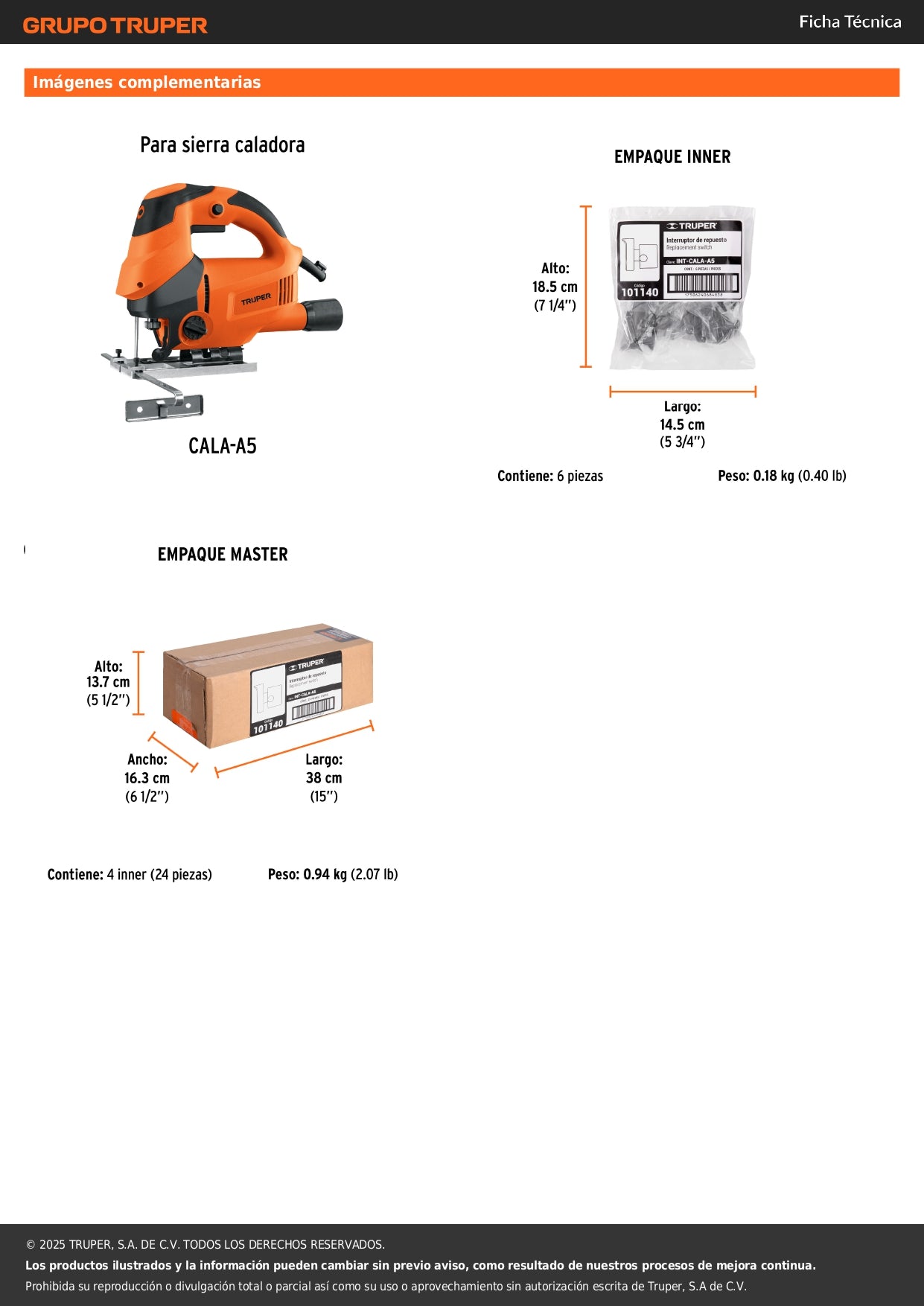 Interruptor de repuesto para CALA-A5, Truper