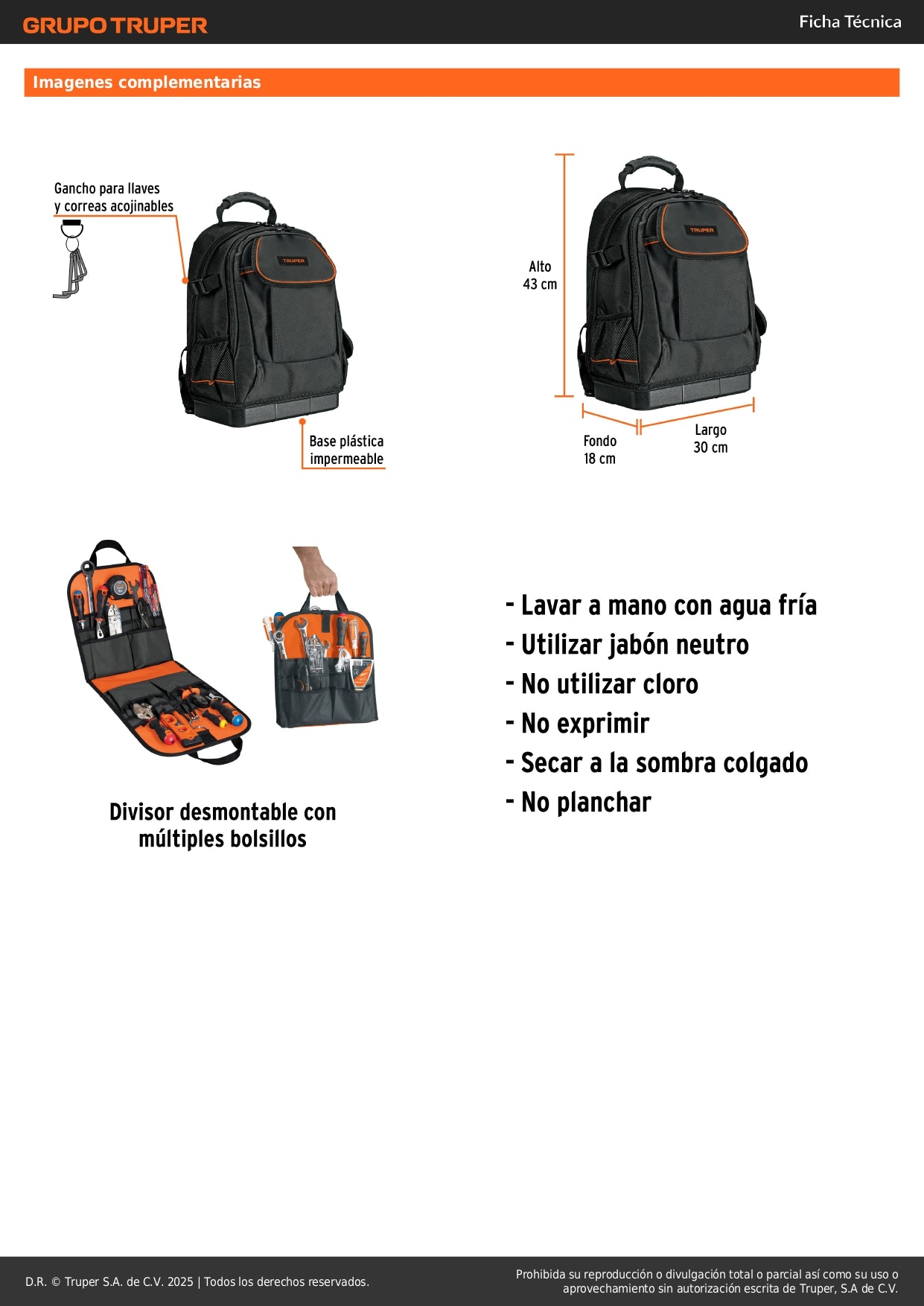Mochila Portaherramientas Truper 13 Pulgadas MOHE-13 - Organización Profesional con Base Impermeable y Respaldo Acolchado para Técnicos y Electricistas