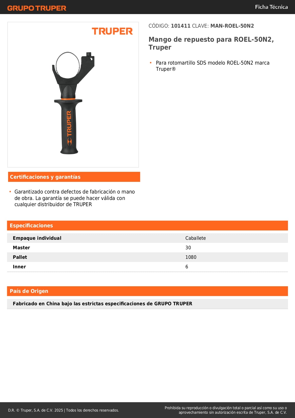 Mango de repuesto para ROEL-50N2, Truper