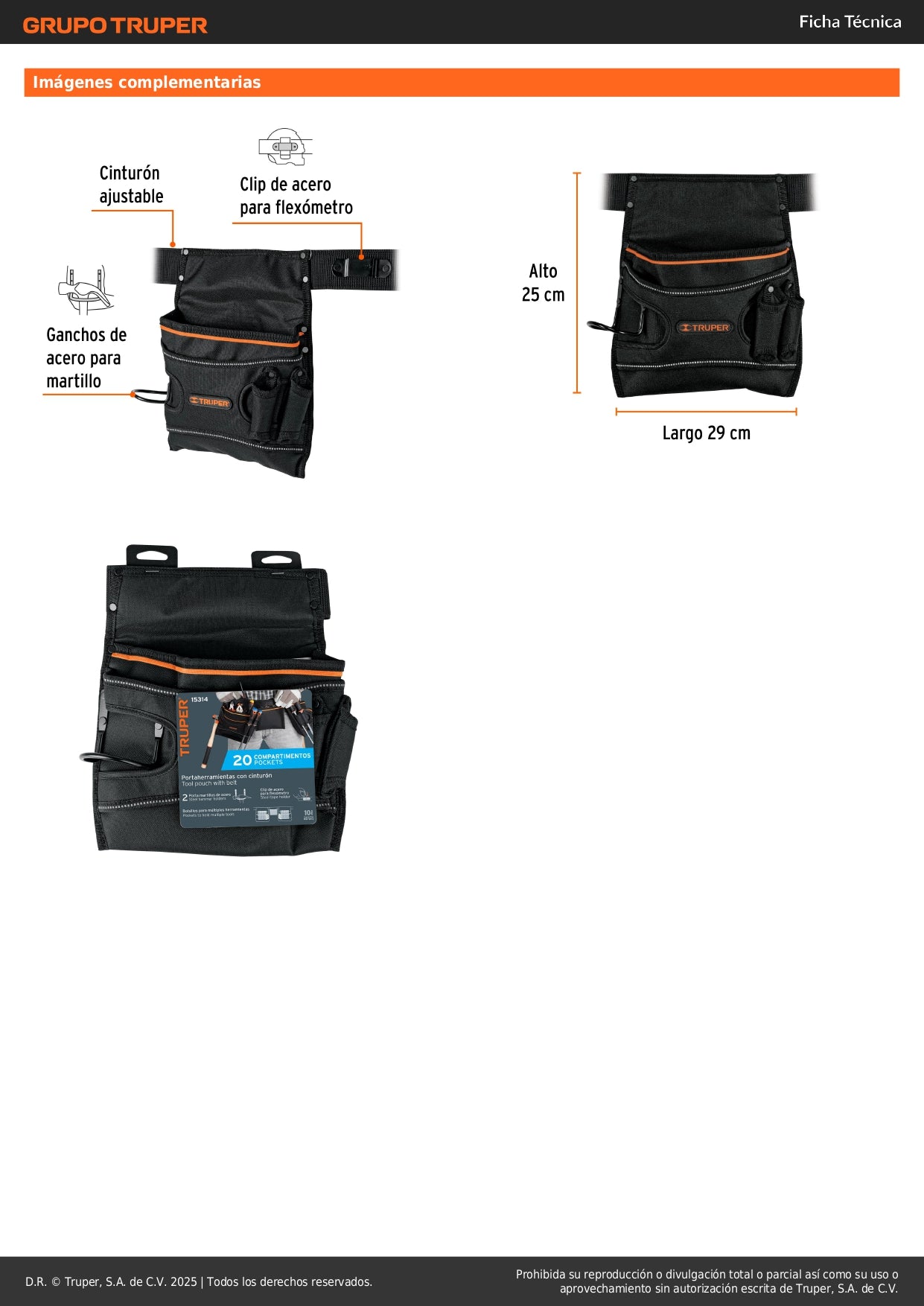 Porta Herramientas Profesional Truper 5 Compartimentos - Poliéster 600D Resistente - Organiza y Protege Tus Herramientas