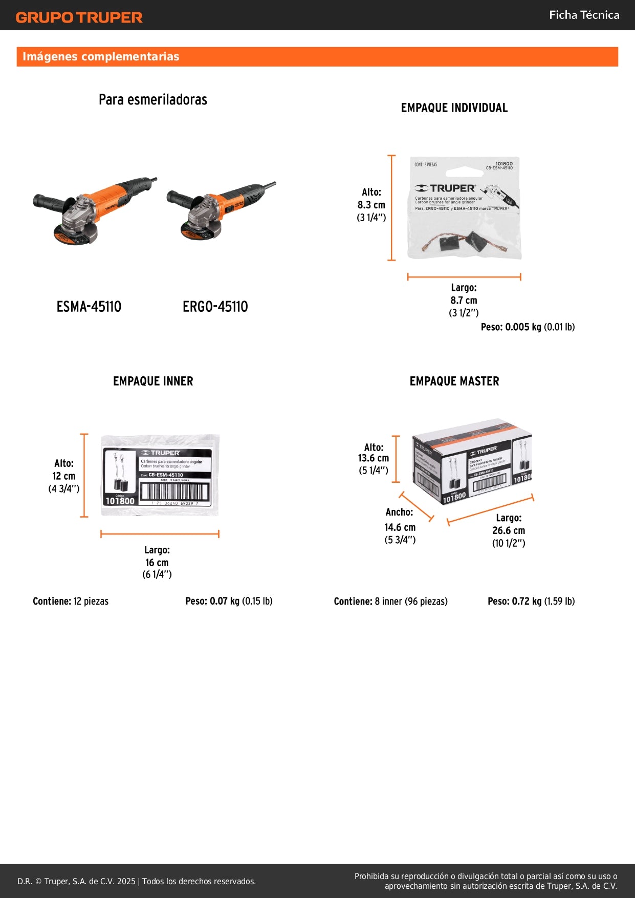 Bolsa con 2 carbones de repuesto para ESM-45110, TRUPER