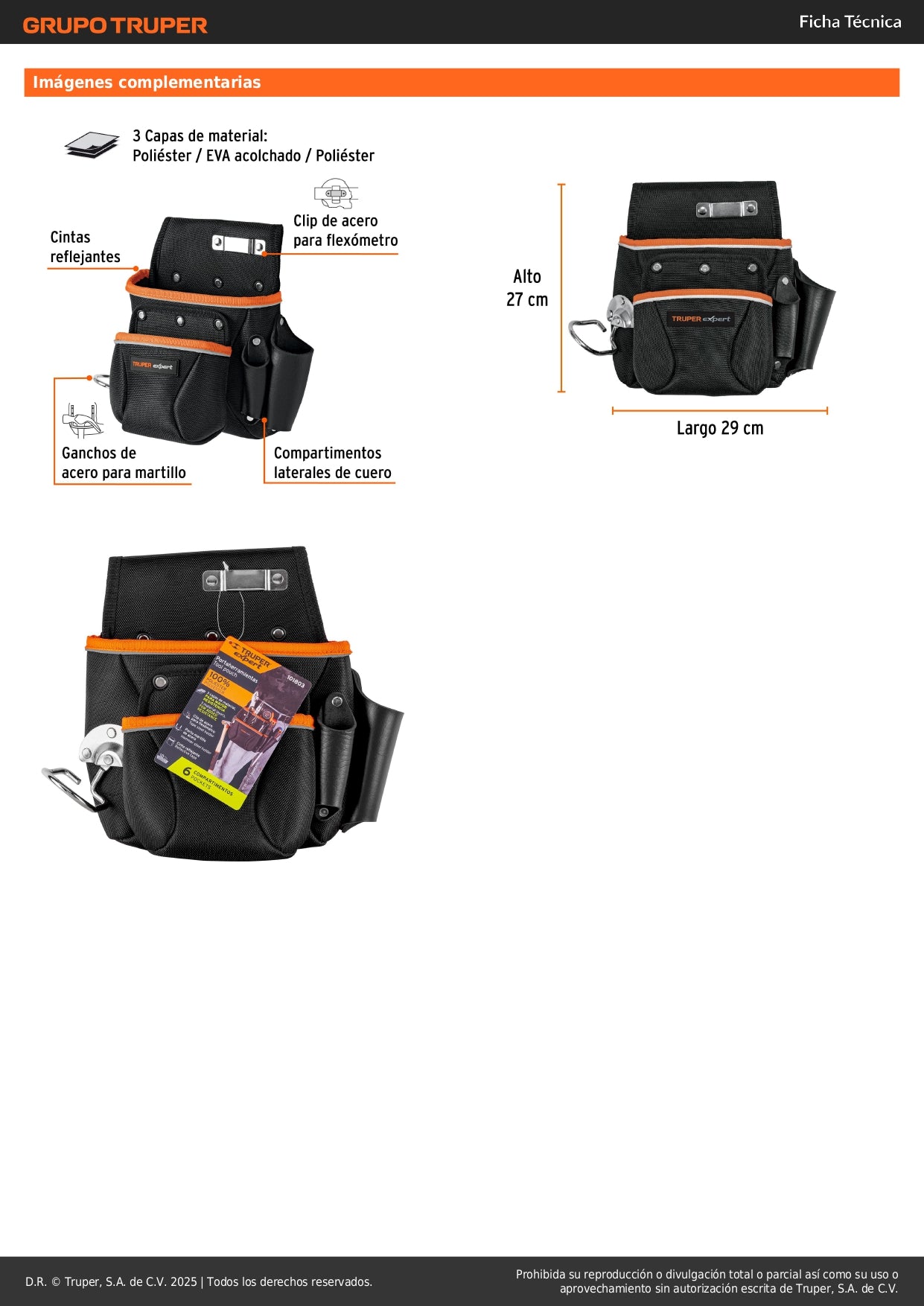 Porta Herramientas Profesional Expert 6 Compartimentos Poliéster 1600D - Organización Segura para Técnicos y Electricistas