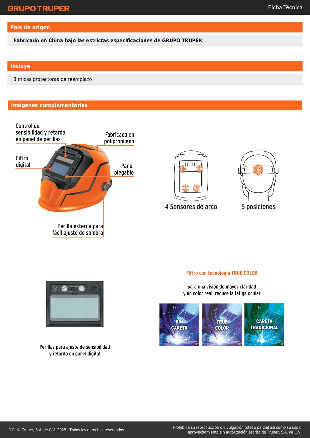 Careta Electrónica Profesional para Soldar TRUPER CAREL-13 - Sombra Variable 9-13 con Tecnología True Color - Reduce Fatiga Ocular y Mejora Precisión en Soldadura