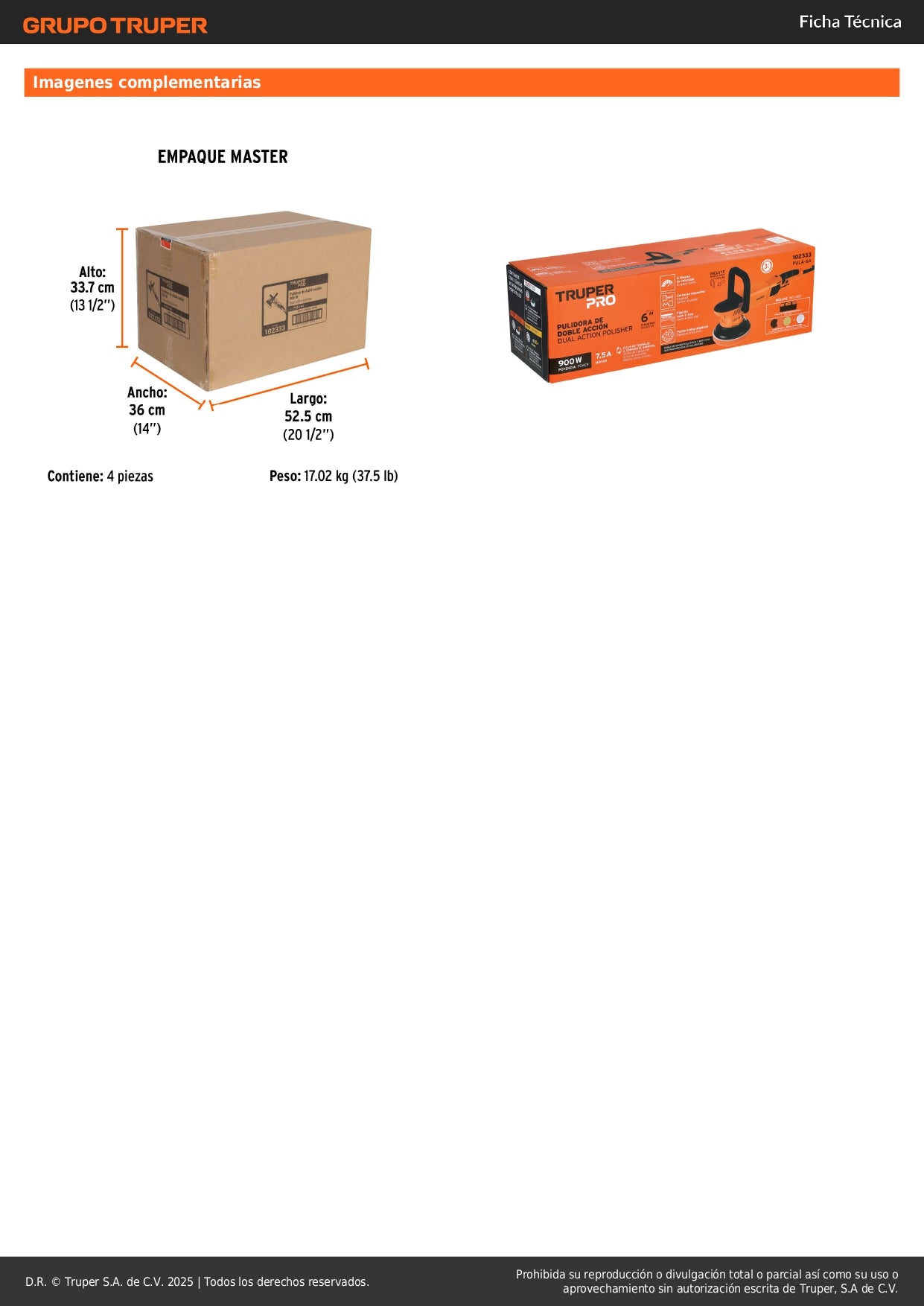 Pulidora Doble Acción TRUPER PRO 6 Pulgadas 900W - Velocidad Variable 6 Niveles - Solución Profesional para Pulido Automotriz y Industrial - Modelo PULA-6A