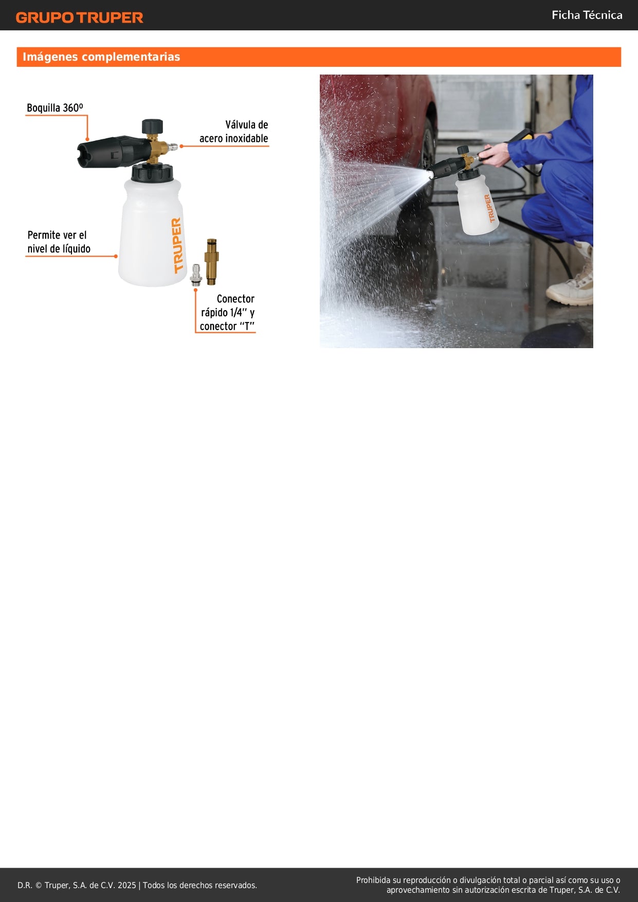 Dispensador Lanza Espuma para Hidrolavadora Truper Pretul - Cañón Generador de Espuma con Conector 1/4