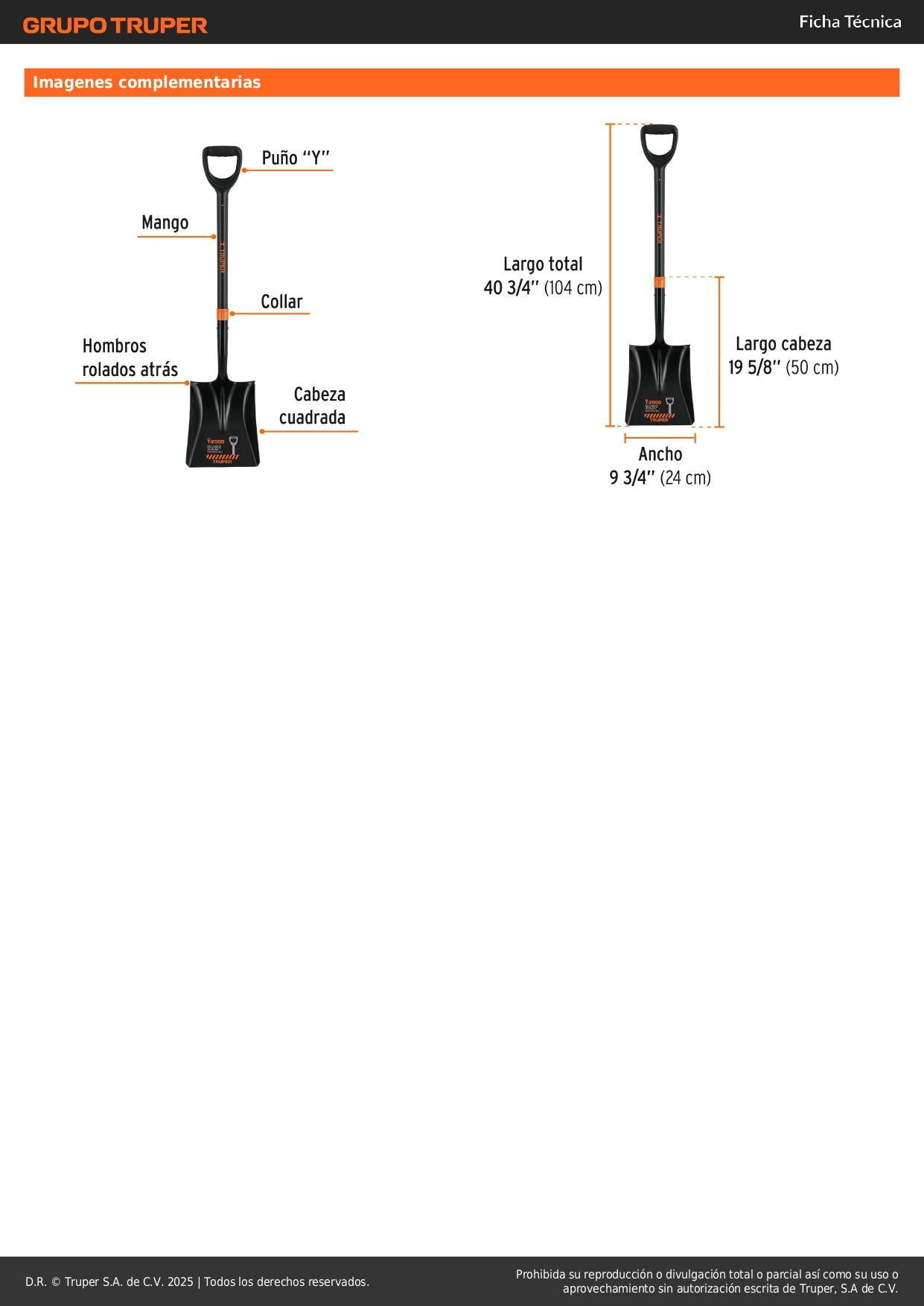 Pala Cuadrada T-2000 Truper Fibra de Vidrio - Herramienta Profesional Indestructible para Excavación y Construcción