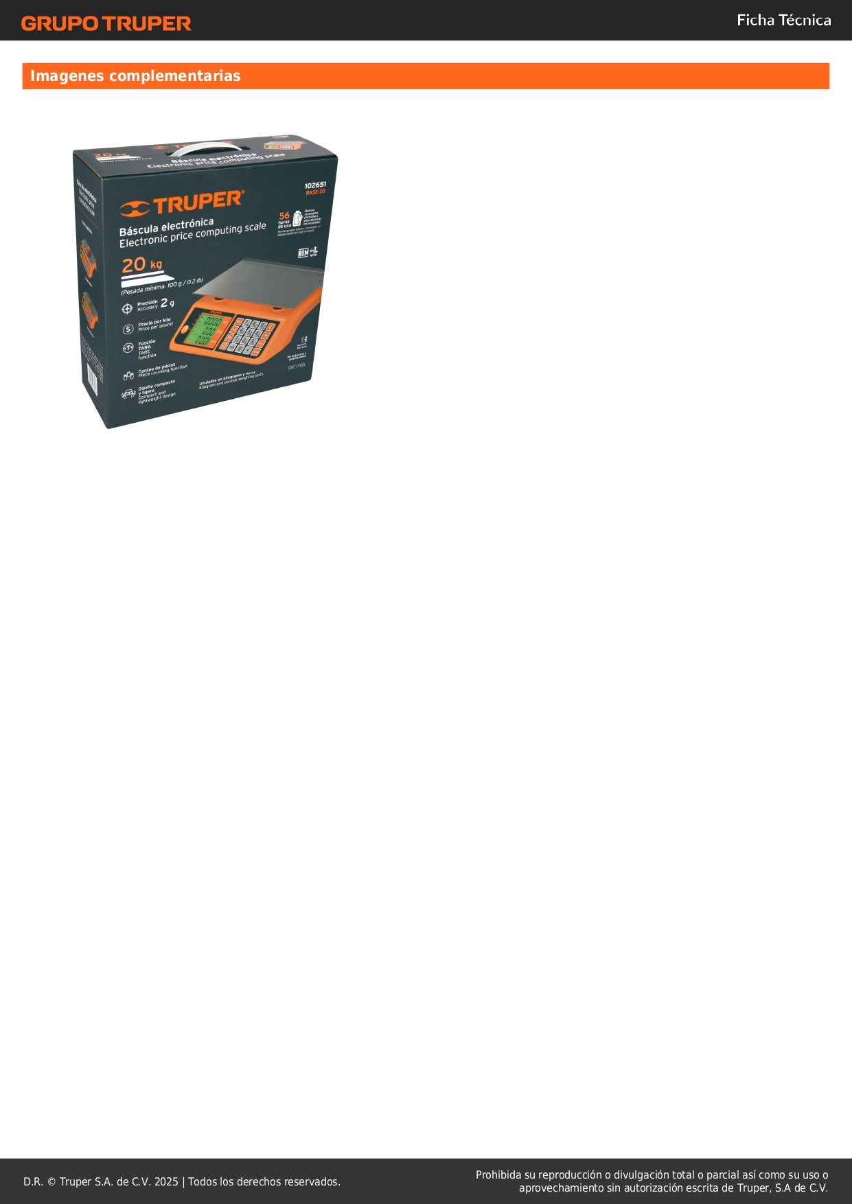 Báscula Electrónica Comercial Truper 20kg - Doble Display LCD, Batería Recargable, Función TARA - Solución Profesional para Pesaje Preciso