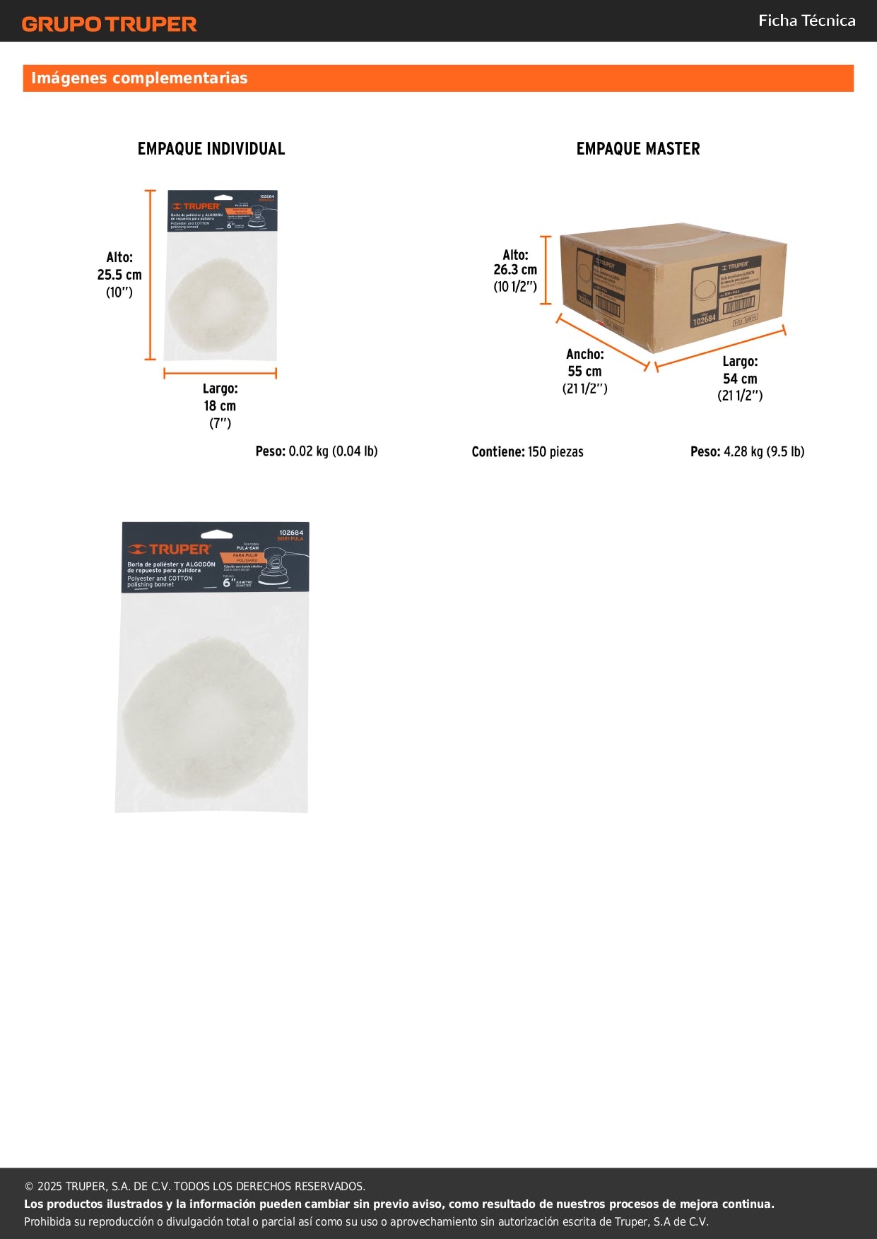 Borla 75% poliéster y 25% algodón 6", banda elástica, TRUPER