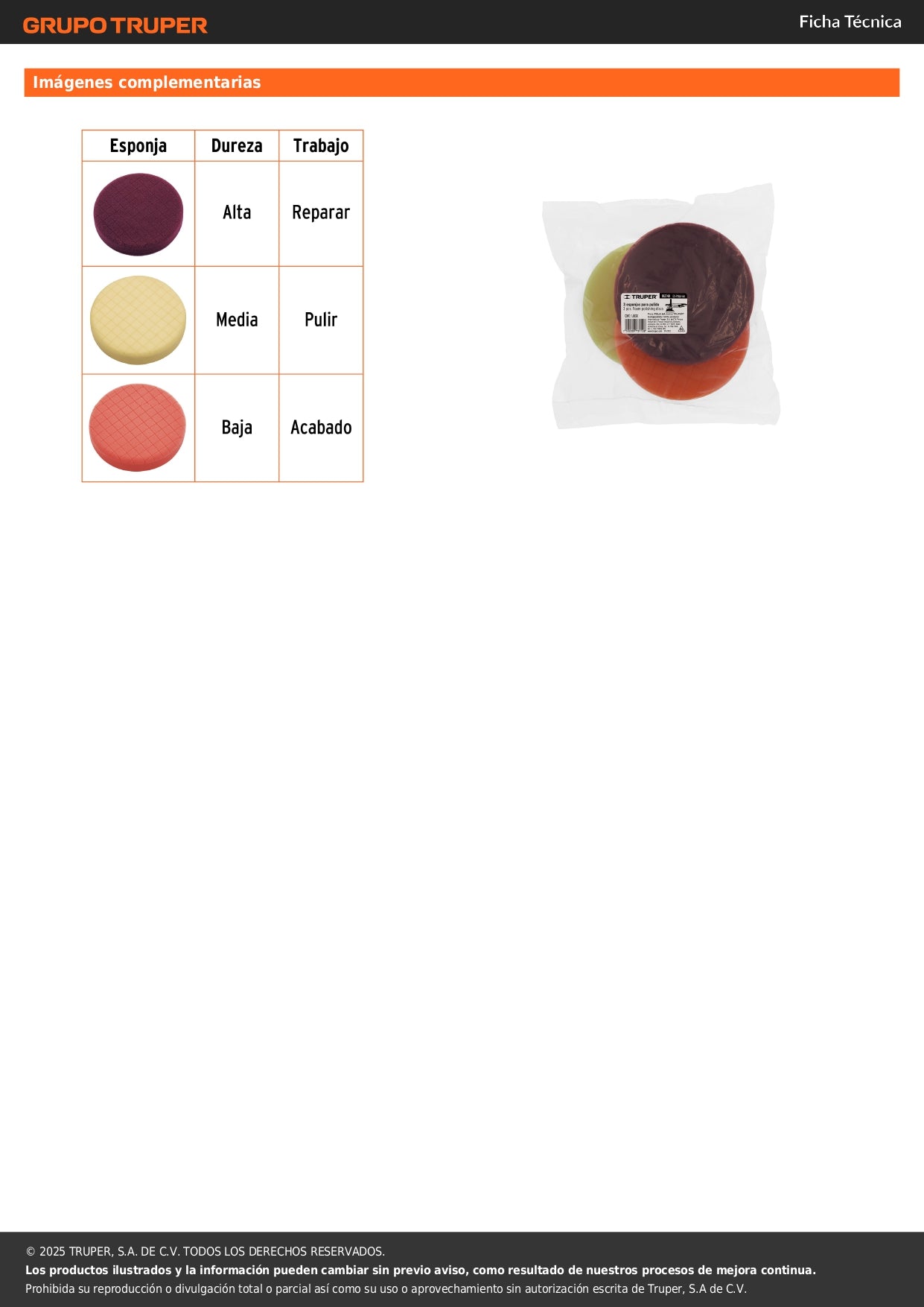 Juego de 3 esponjas para pulir de 6" hook and loop, TRUPER