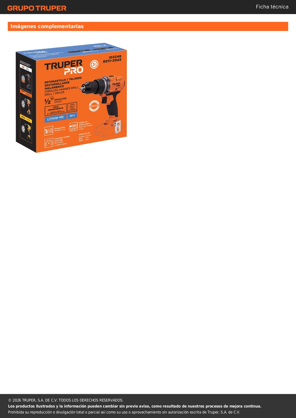 Rotomartillo/destornillador 1/2", 20V, sin accesorios, PRO