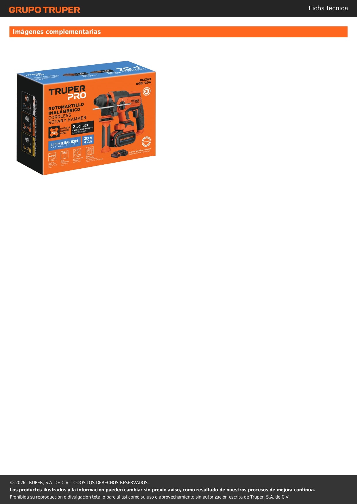 Rotomartillo SDS Plus/destornillador 20V, 2 J, 1 batería 4Ah