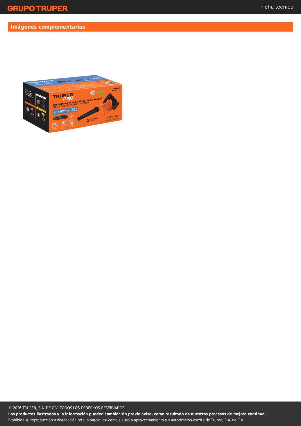 Sopladora para taller, 20V, 1 batería 2Ah, TRUPER PRO