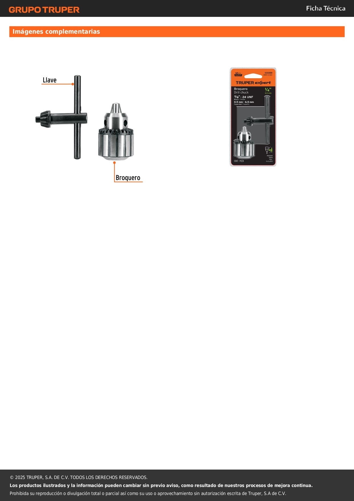 Broquero 1/4" con llave, cuerpo estriado, TRUPER EXPERT