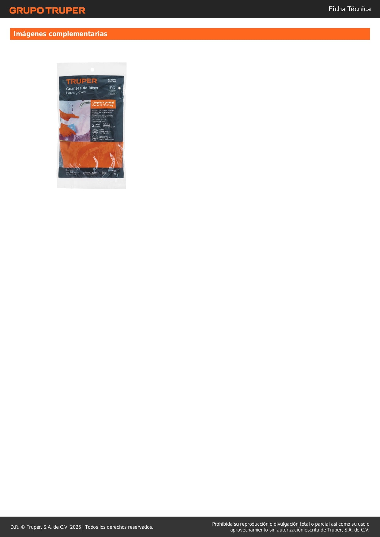 Guantes de Látex Truper GU-314 Extra Grandes para Limpieza con Químicos - Protección Antiderrapante con Puño Enrollado y Forro de Algodón - Resistentes a Detergentes y Productos Químicos Ligeros