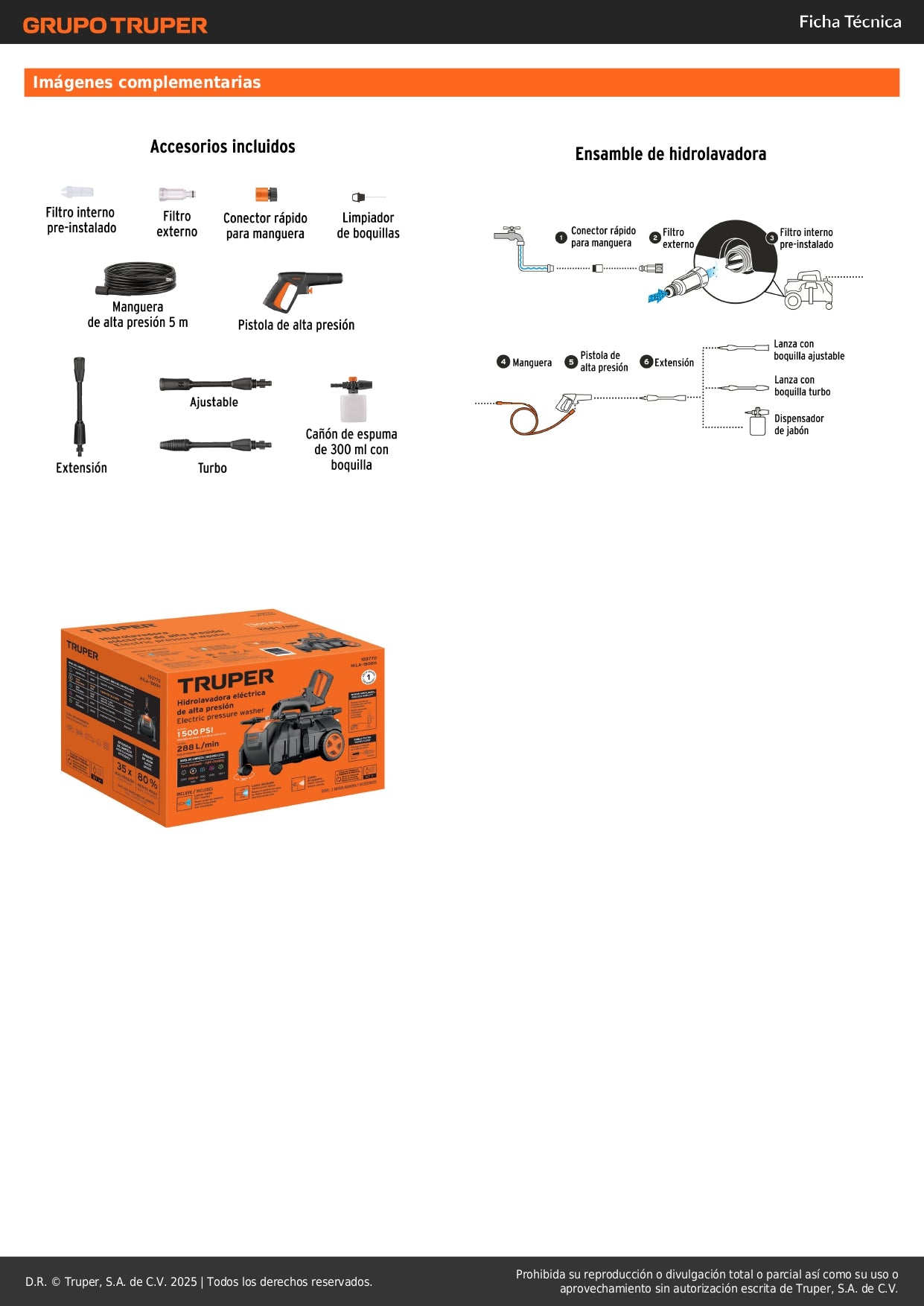 Hidrolavadora eléctrica horizontal 1500 PSI, TRUPER