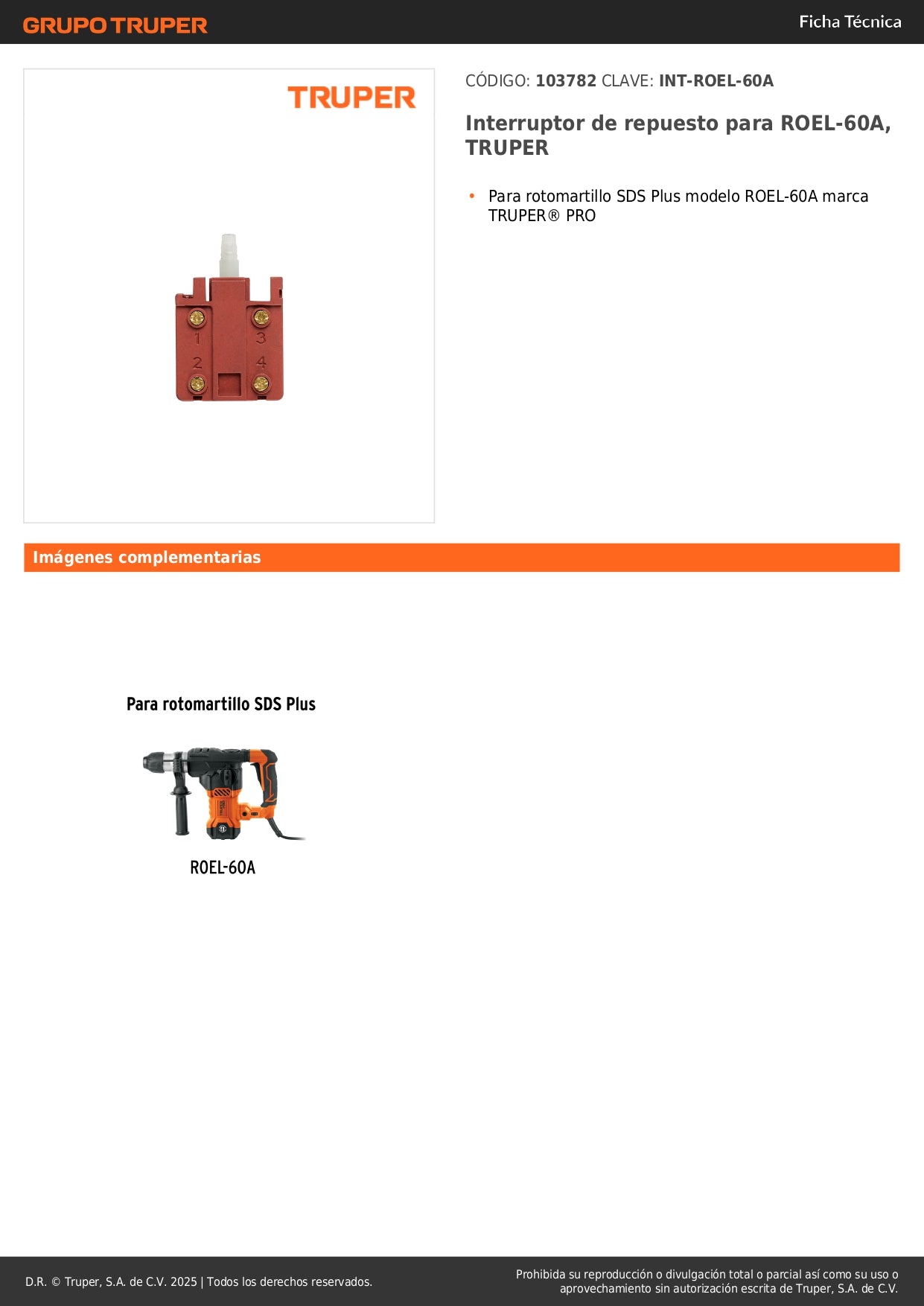 Interruptor de repuesto para ROEL-60A, TRUPER