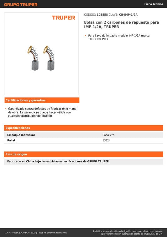 Bolsa con 2 carbones de repuesto para IMP-1/2A, TRUPER