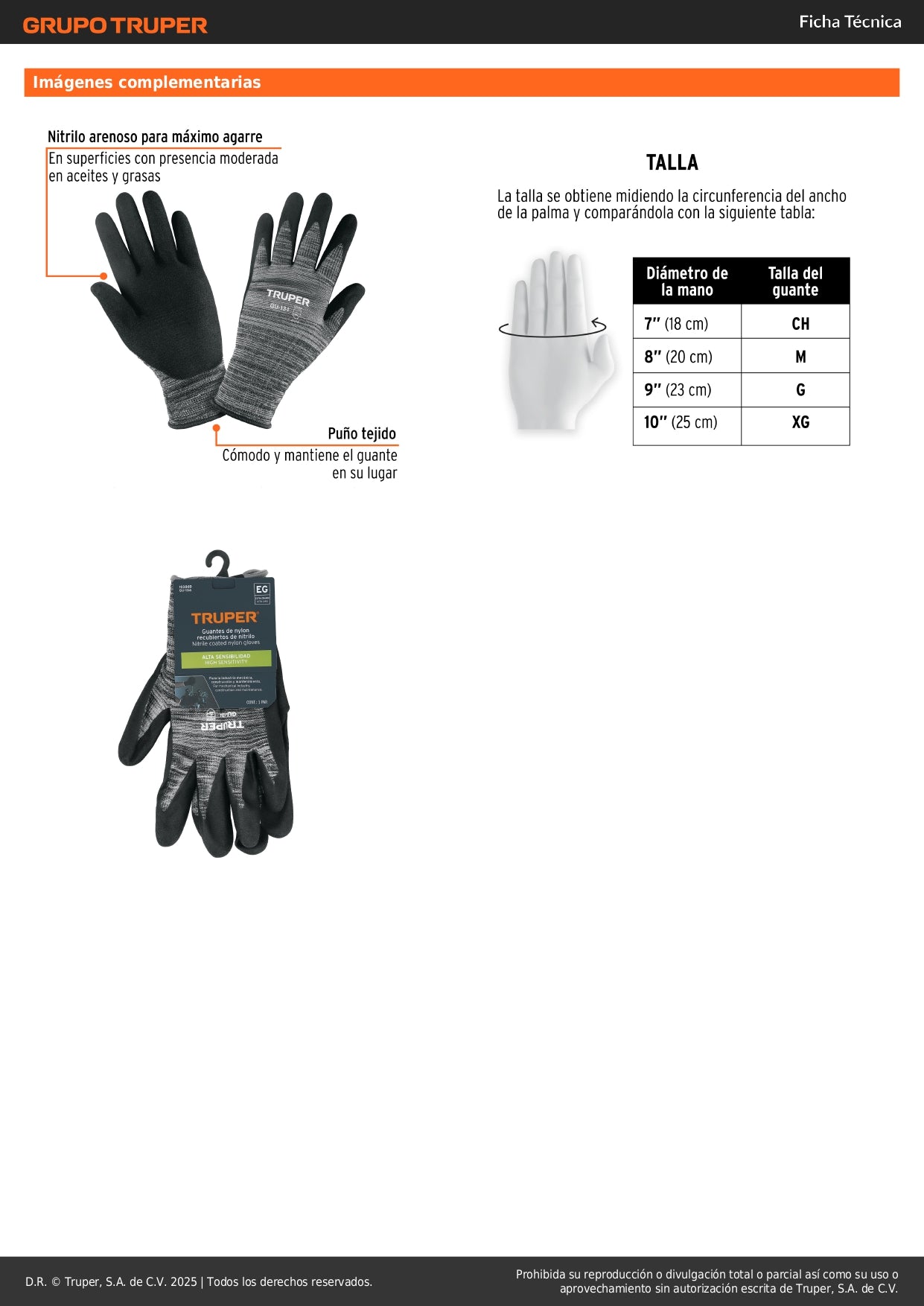 Guantes de Nitrilo TRUPER GU-134 - Protección Profesional Antideslizante para Trabajo con Aceites y Solventes - Talla XG