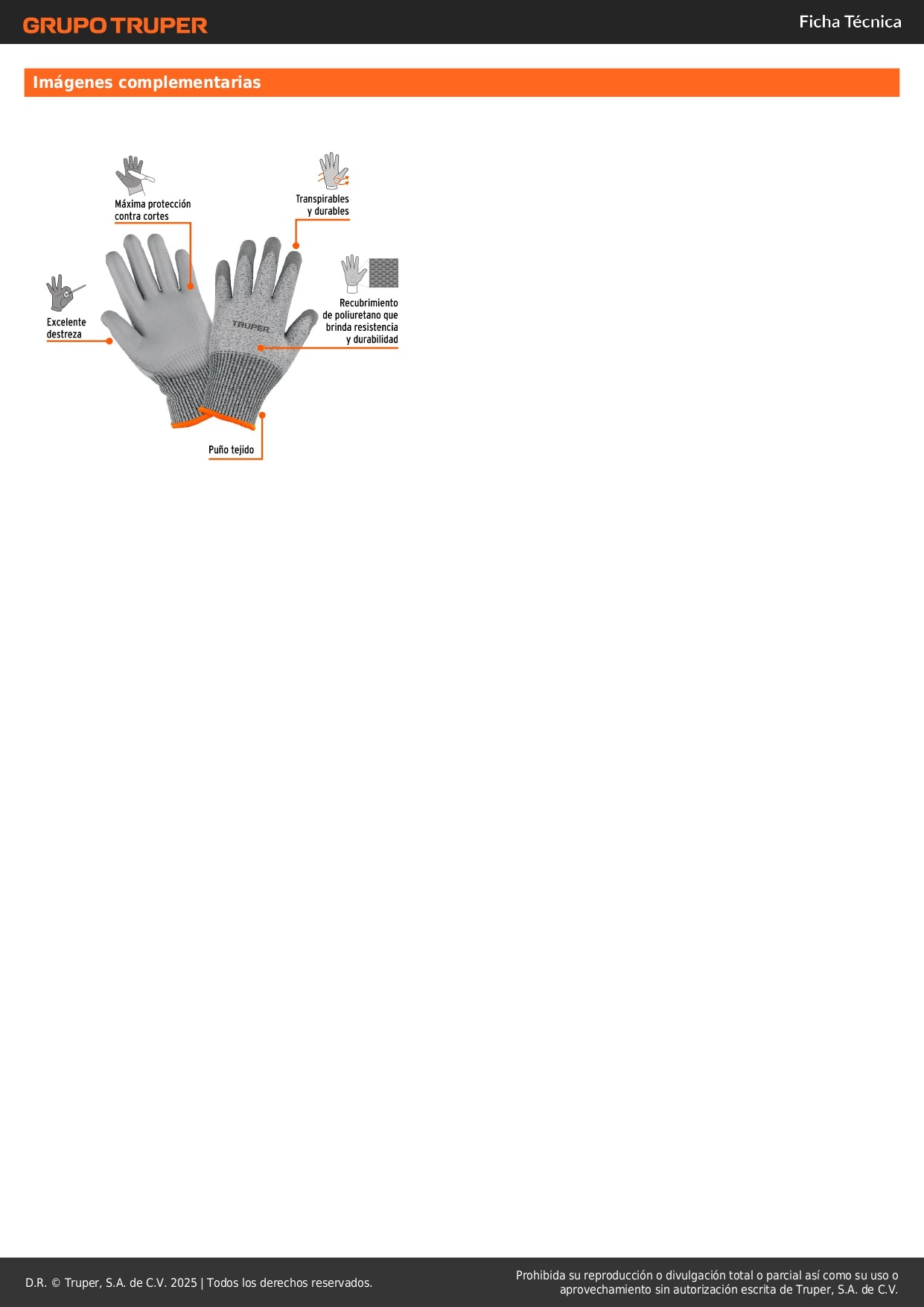 Guante Anticorte Nivel 5 TRUPER GU-913 - Protección Máxima contra Cortes en Vidrio y Metal con Recubrimiento Poliuretano