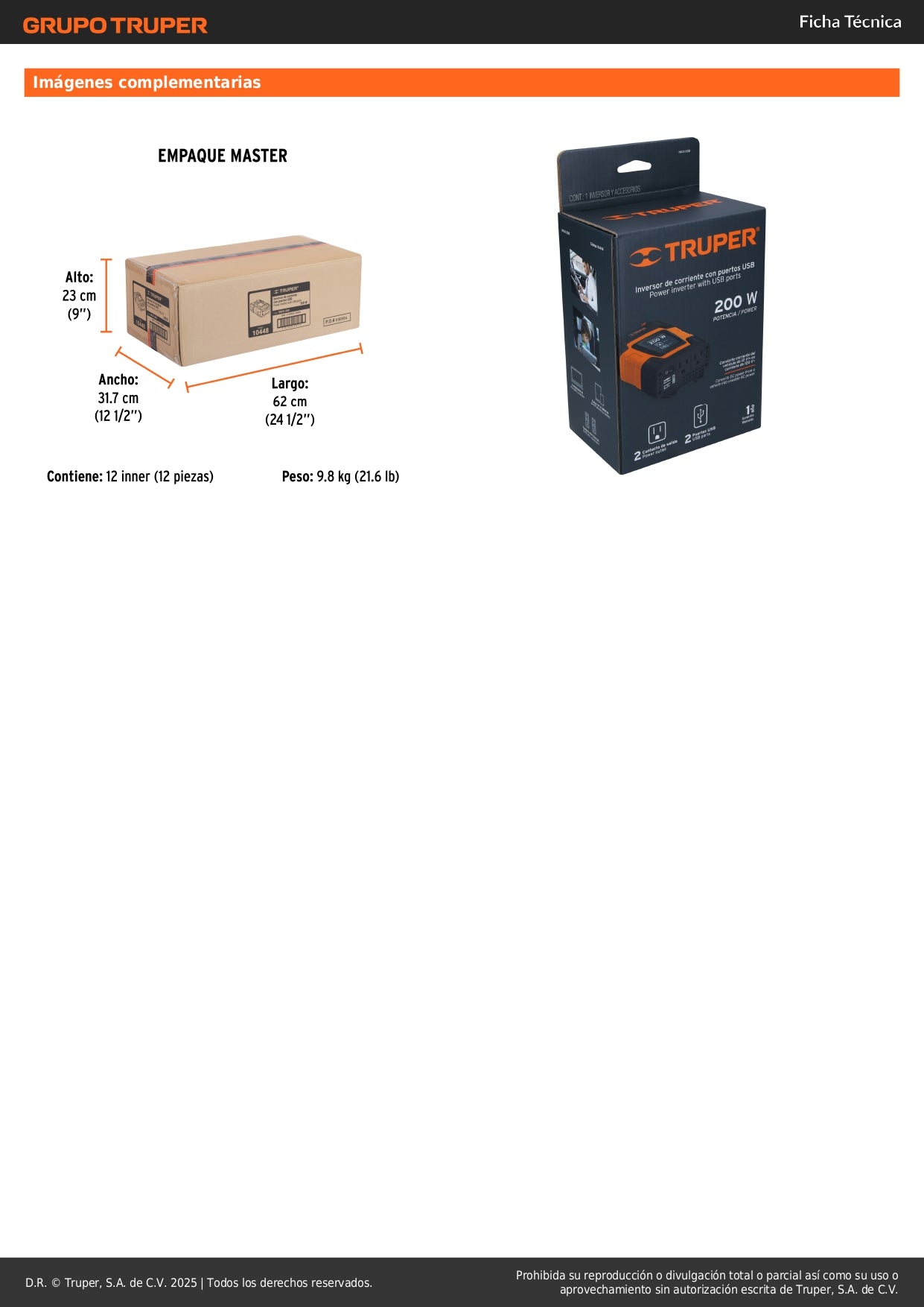 Inversor de Corriente 12V a 120V 200W Truper INCO-200 con USB - Solución Portátil para Alimentar Equipos Electrónicos en Vehículos