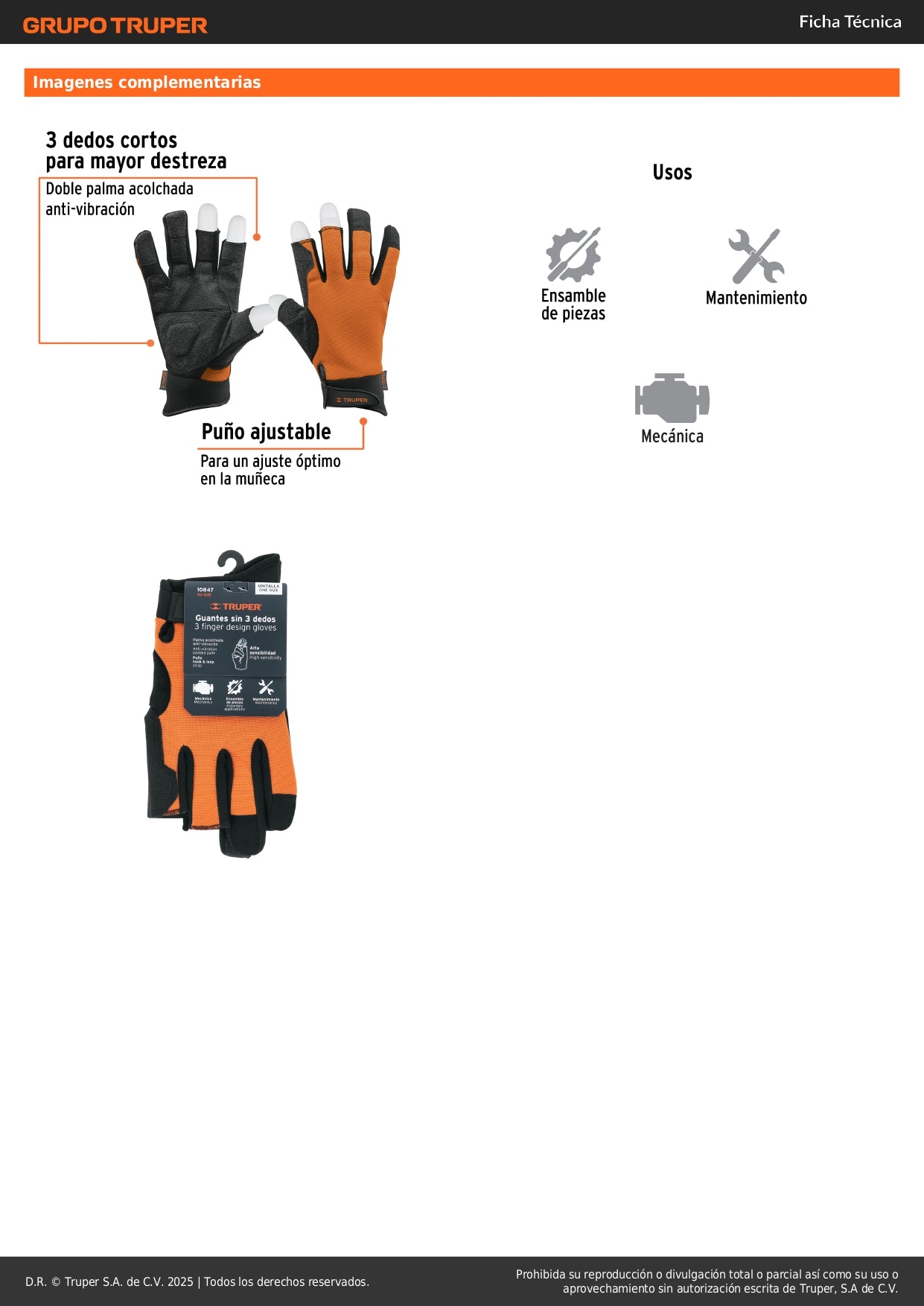 Guantes Mecánico TRUPER GU-635 Sin Dedos Alta Sensibilidad - Palma Antiderrapante Antivibración Carnaza Sintética - Solución Profesional para Mantenimiento y Ensamble Preciso