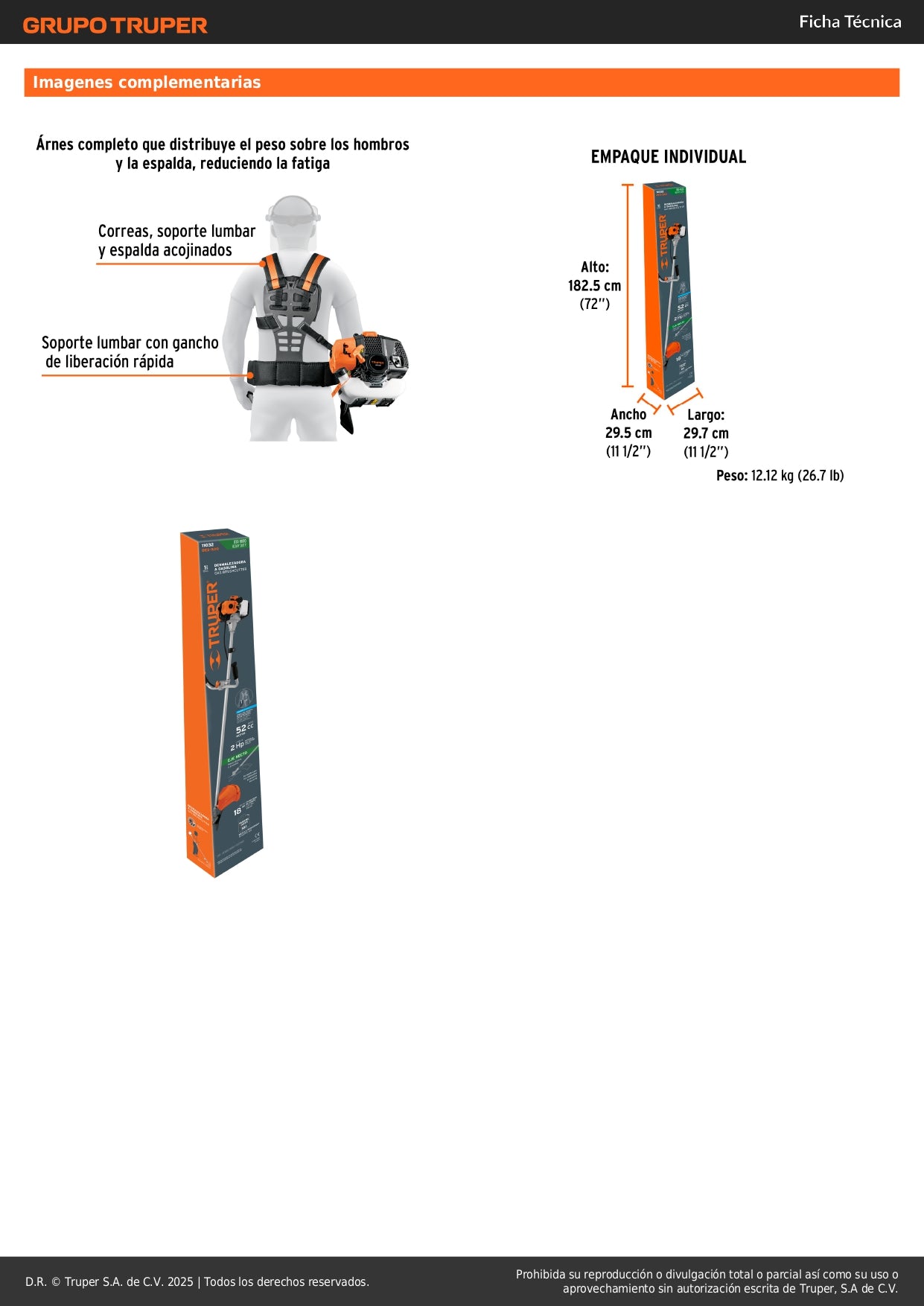 Desmalezadora Gasolina 52cc DES-520 Motor 2HP Eje Recto Aluminio - Corta Maleza Césped Arbustos Profesional