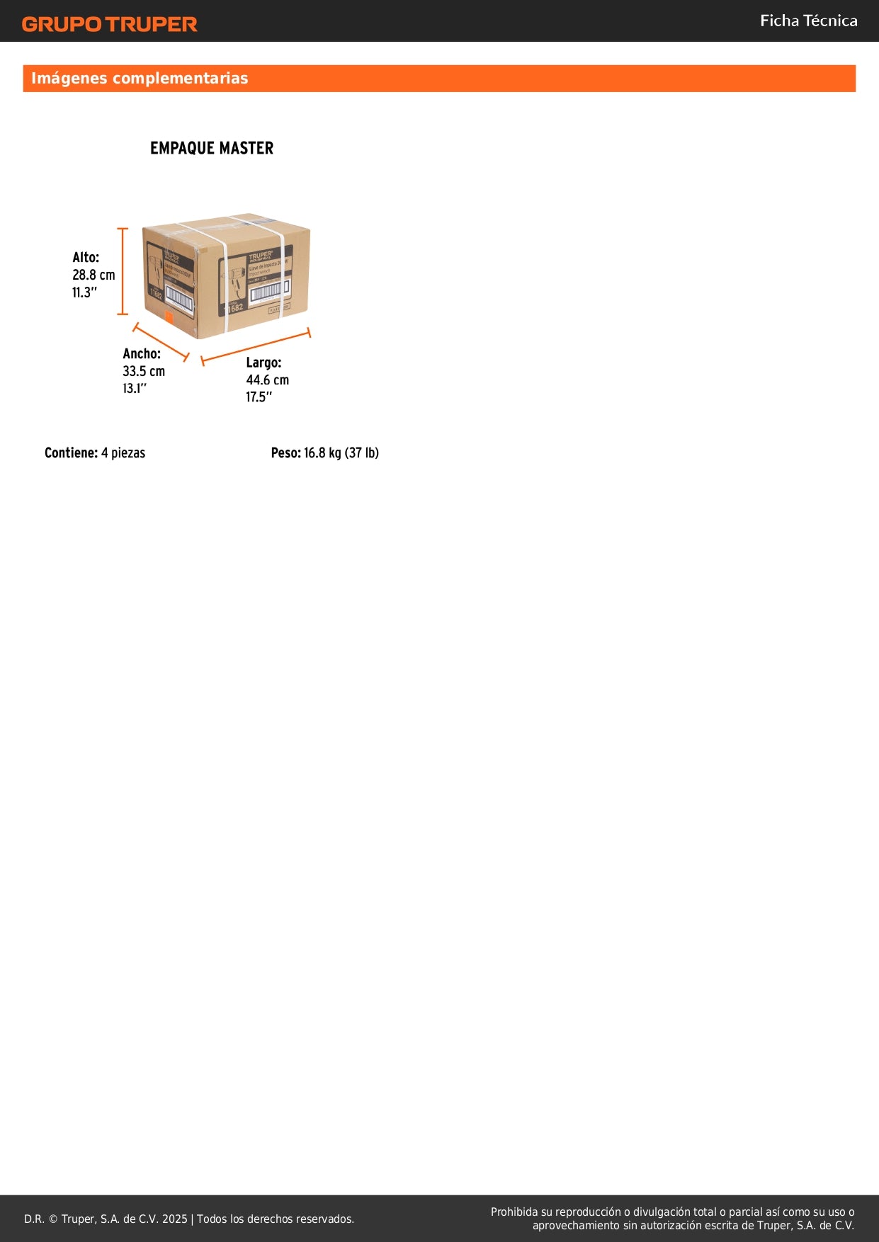 Llave de impacto 1/2", 900W, 162 lb/ft, TRUPER INDUSTRIAL
