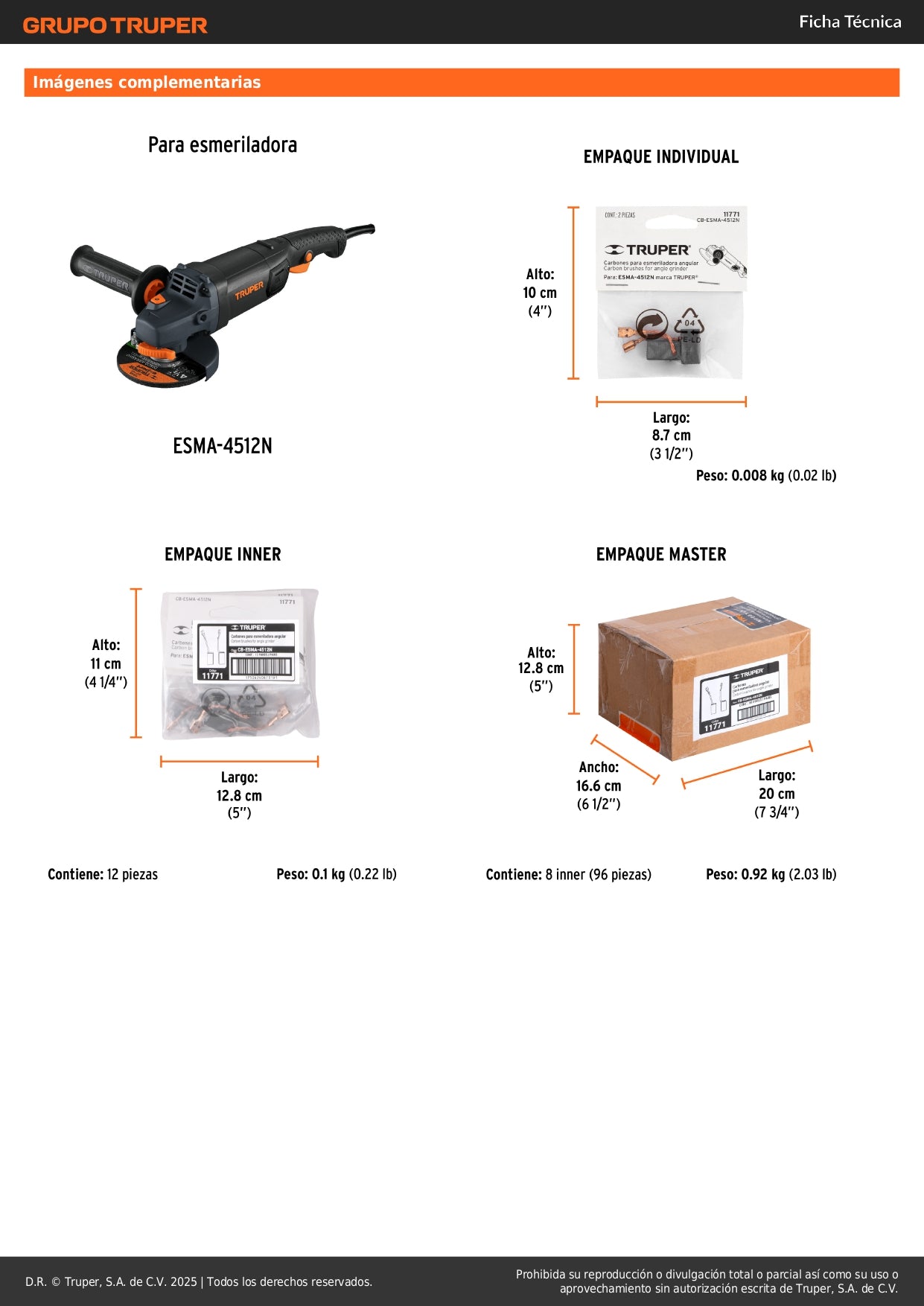 Bolsa con 2 carbones de repuesto para ESMA-4512N, TRUPER