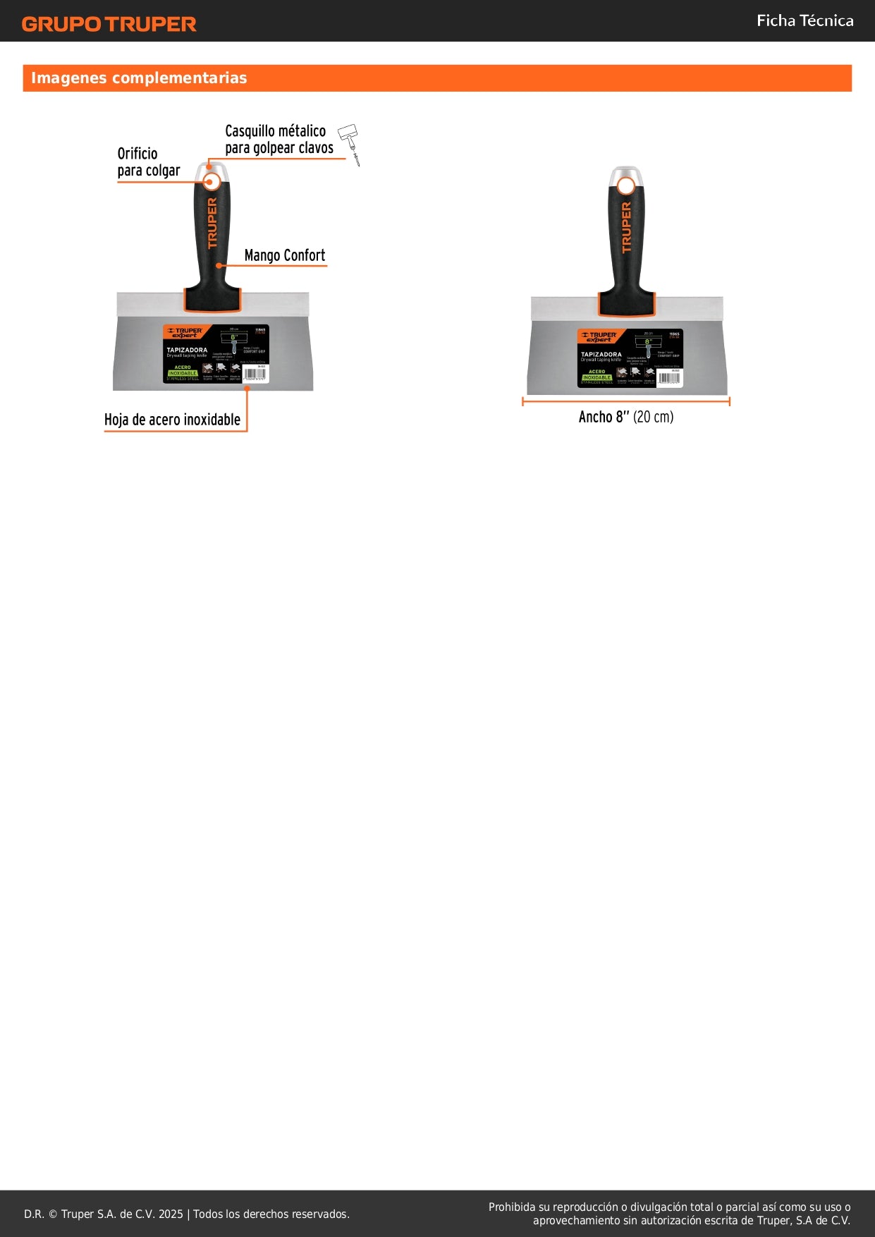 Espátula Tapizadora 8 Pulgadas ETA-8X Truper Expert - Acero Inoxidable Anticorrosión para Tapicería Profesional