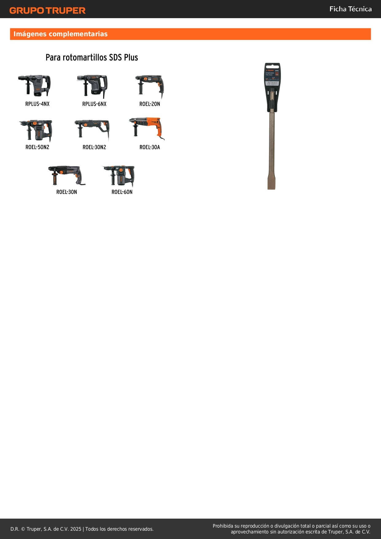 Cincel plano delgado SDS Plus 3/4" x 10", Truper