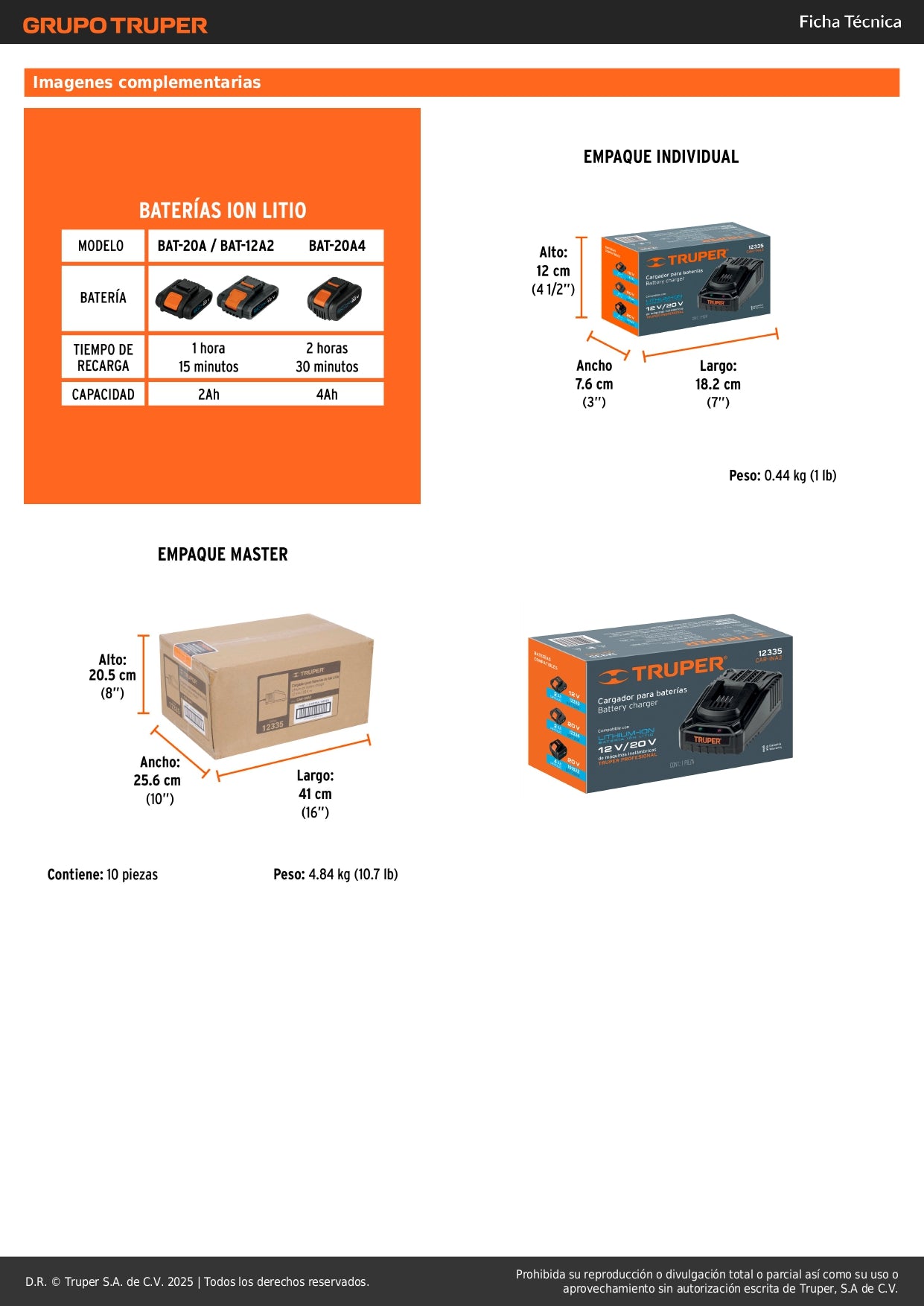Cargador de Baterías Ion Litio 12V 20V TRUPER PRO CAR-INA2 - Carga Rápida 17% Más Veloz