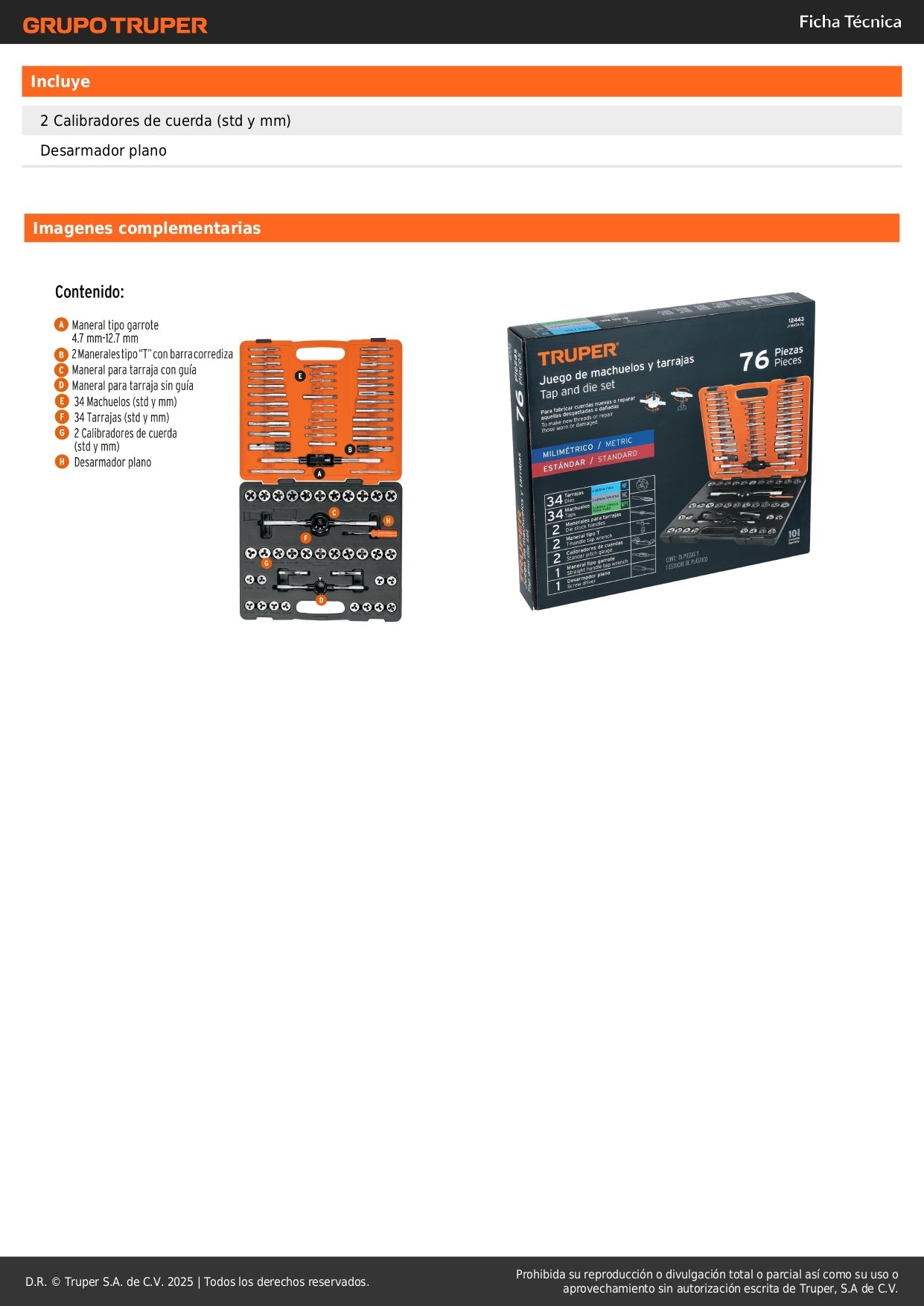 Juego Machuelos y Tarrajas 76 Piezas Truper J-MATA-76 - Reparación y Fabricación de Cuerdas Dañadas - Acero al Cromo con Estuche