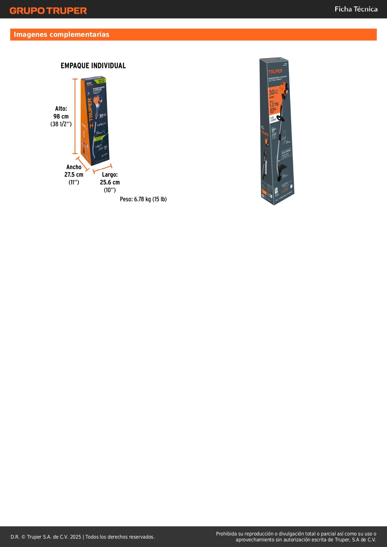 Desbrozadora Gasolina 30cc DES-30C Motor 1.2HP Eje Curvo - Corta Césped Grueso Hierba Maleza Jardín Residencial