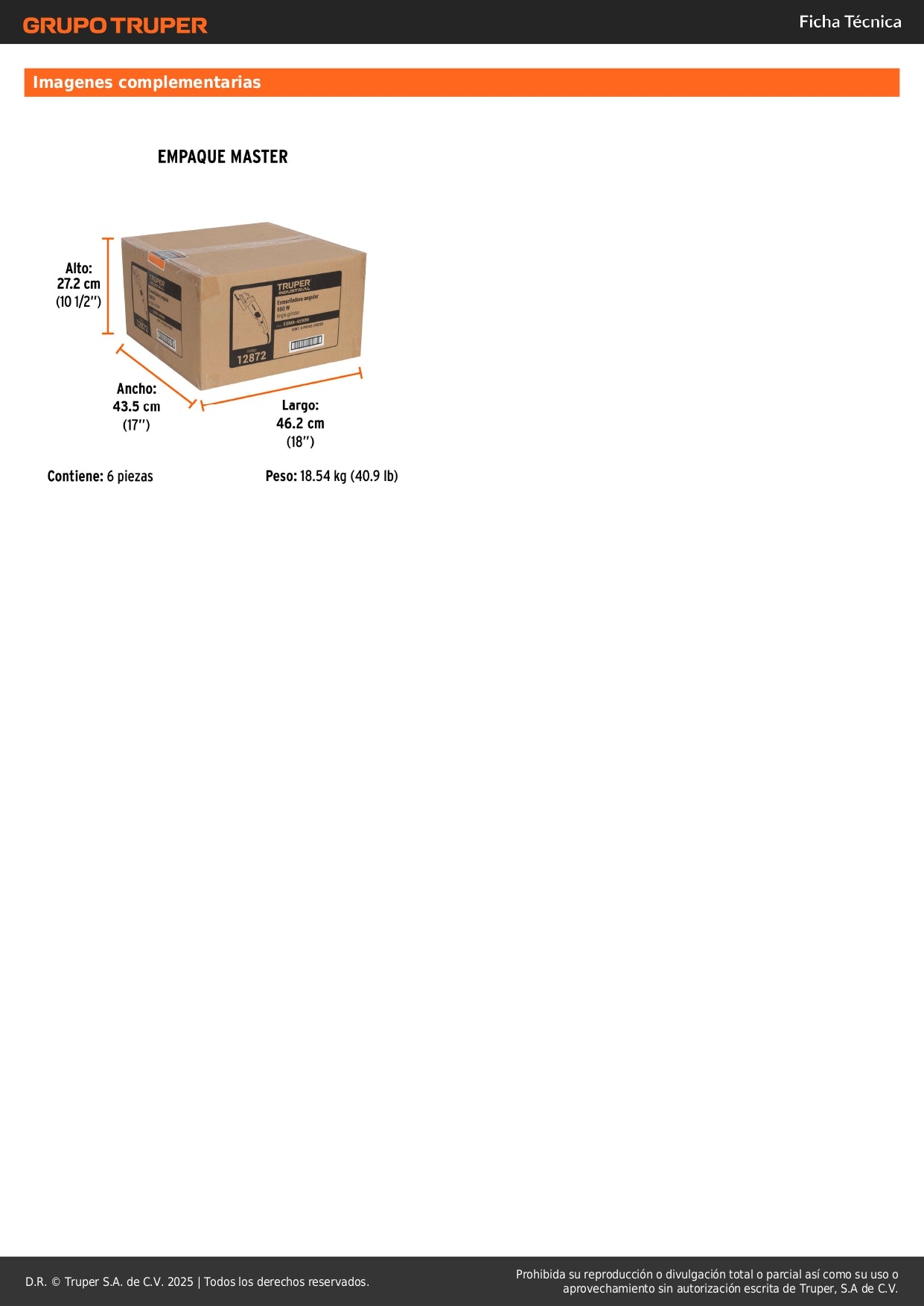 Esmeriladora Angular TRUPER INDUSTRIAL 4-1/2 Pulgadas 950W ESMA-4590N - Corte y Desbaste Profesional de Acero, Ladrillo, Azulejo y Piedra con Motor de Alta Durabilidad