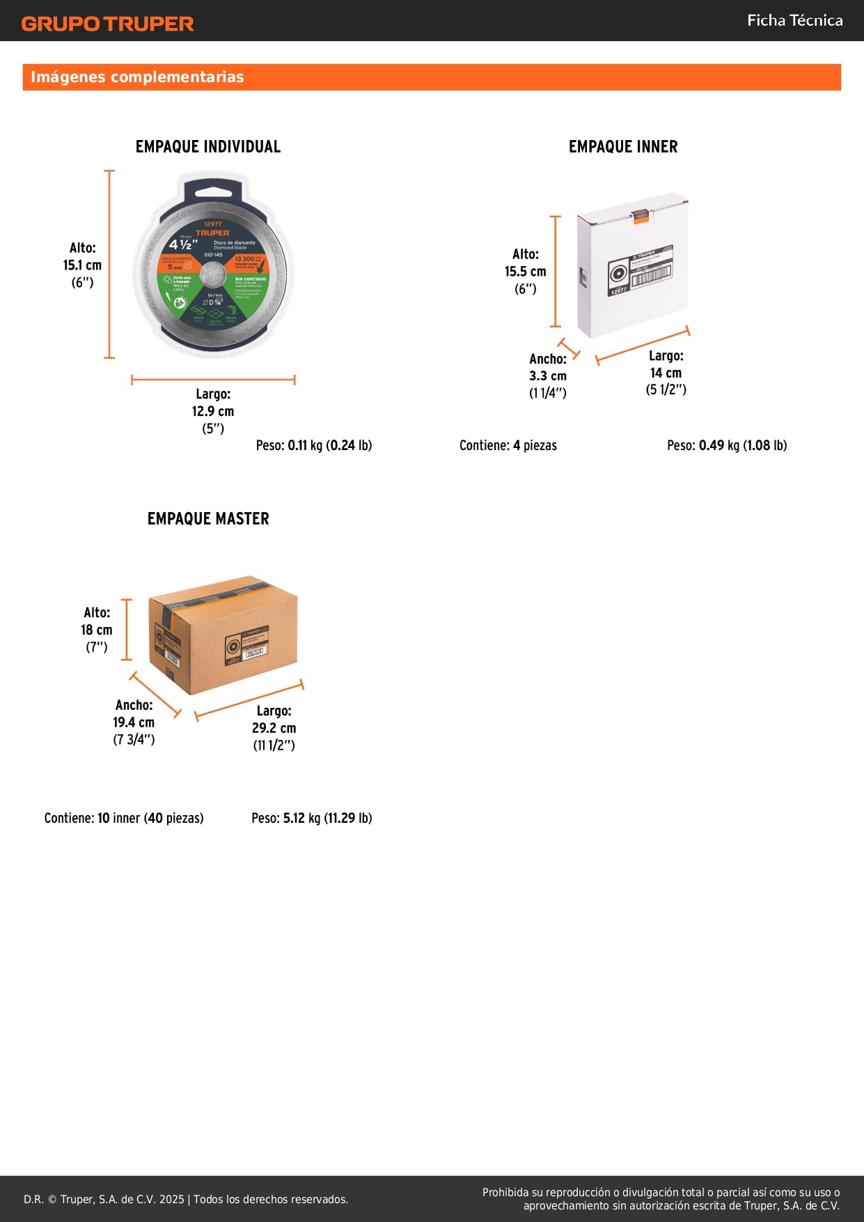 Disco de diamante de 4-1/2" x 1.6 mm, rin continuo, TRUPER