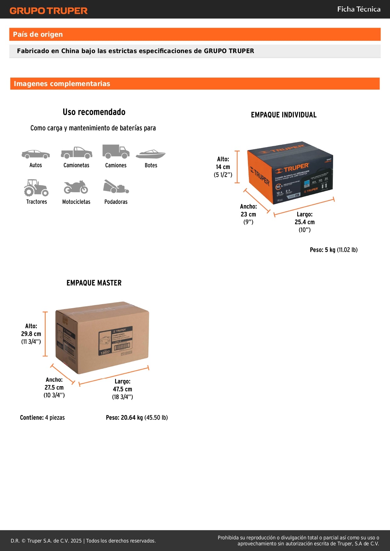 Cargador Arrancador Baterías CARBA-50 10A/50A 12V-24V - Solución Completa para Autos, Camiones, Tractores y Motocicletas