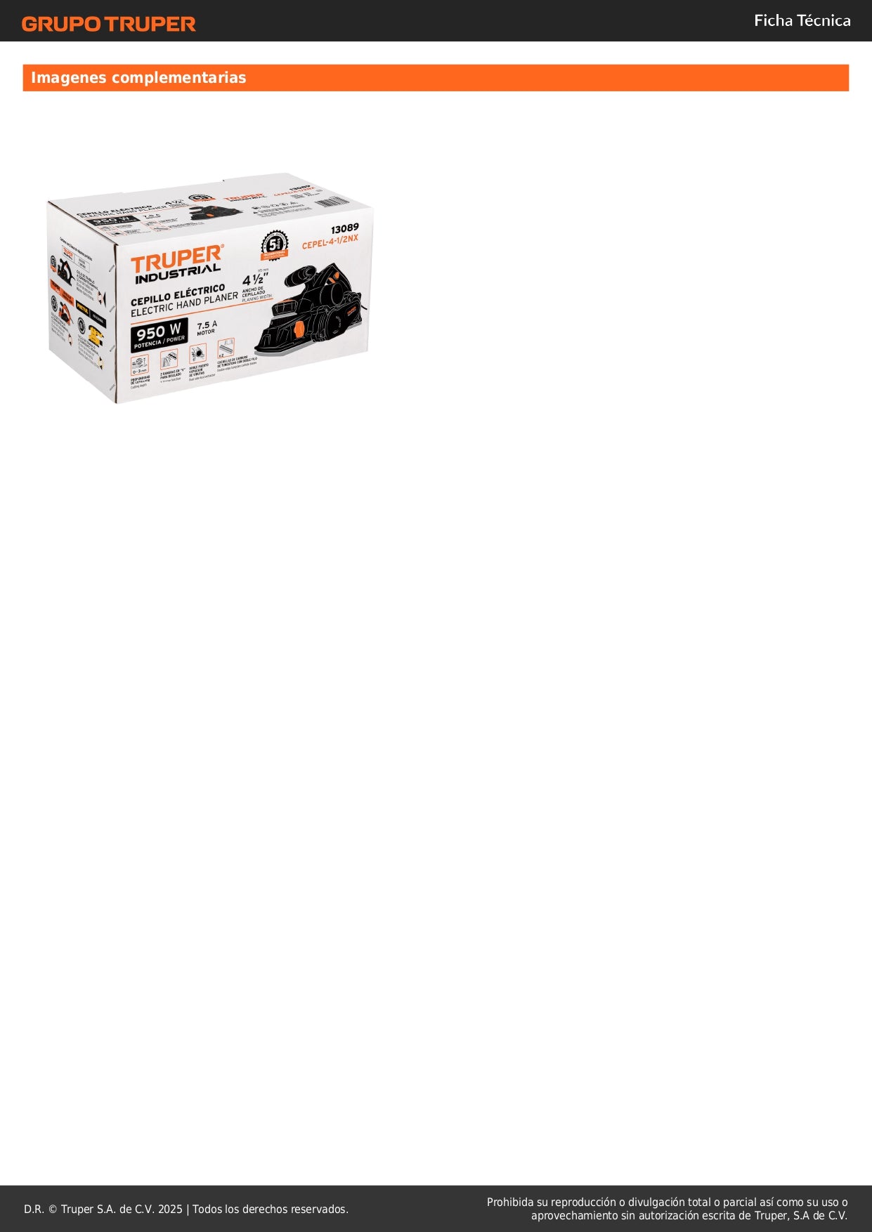 Cepillo Eléctrico TRUPER 4-1/2" 950W Industrial CEPEL-4-1/2NX - Cepillado Profesional de Madera con Cuchillas de Carburo de Tungsteno para Carpintería y Acabados Finos