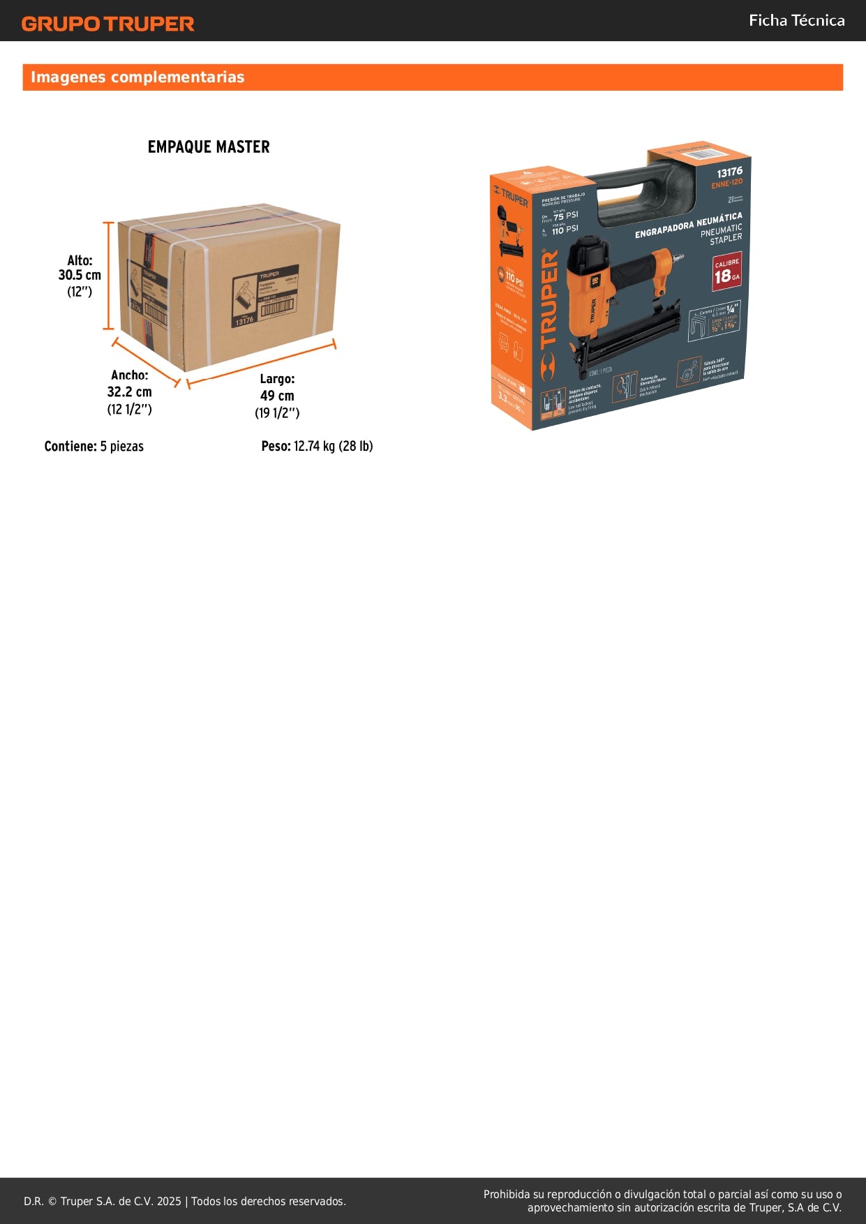 Engrapadora Neumática TRUPER ENNE-120 Calibre 18 Profesional - Solución Rápida para Tapicería, Carpintería y Construcción