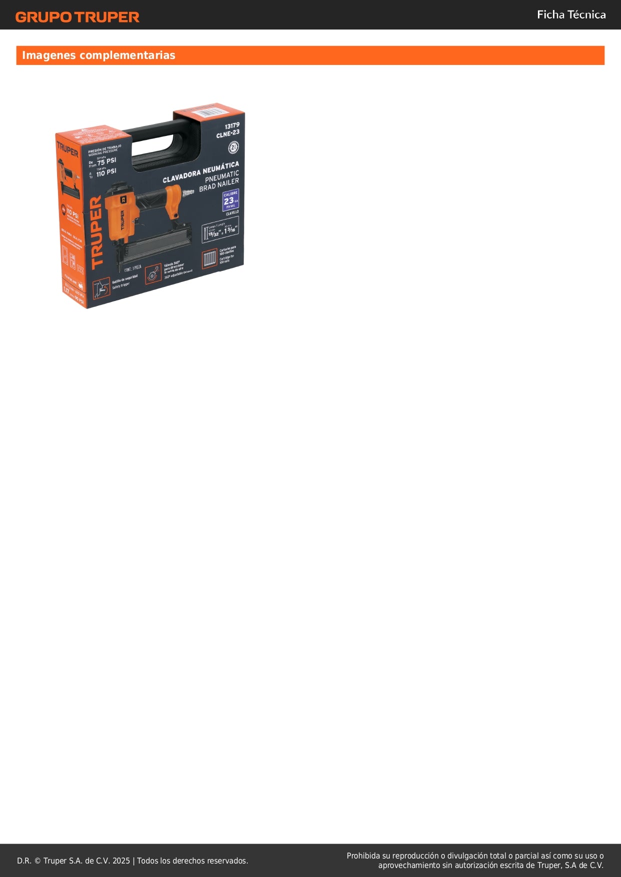 Clavadora Neumática Profesional Calibre 23 Truper CLNE-23 - Solución Rápida para Carpintería y Acabados - Sistema Cambio Rápido 75-110 PSI