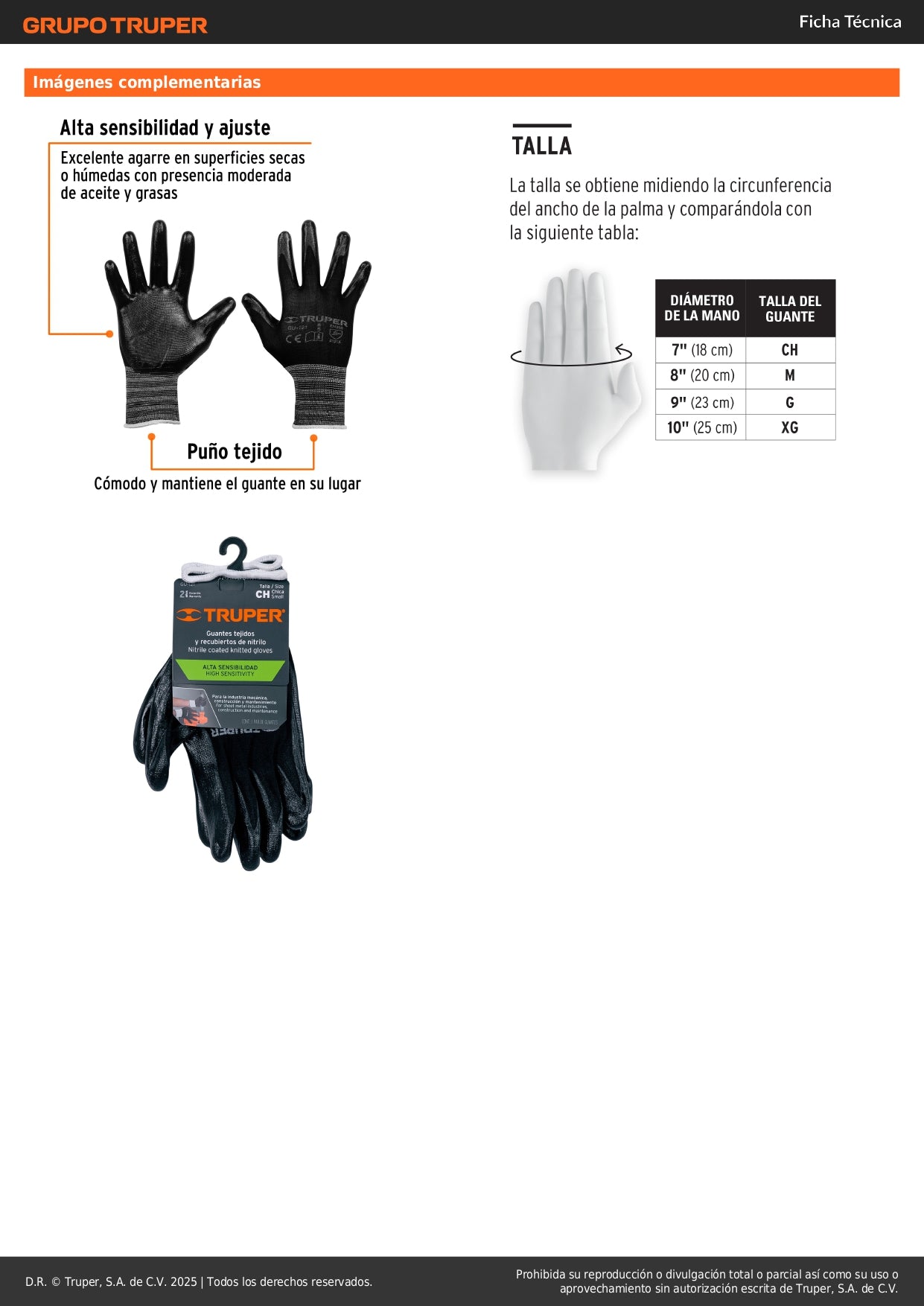 Guantes de Seguridad Industrial Nylon Nitrilo TRUPER GU-121 - Protección Antideslizante para Trabajo Húmedo y Seco