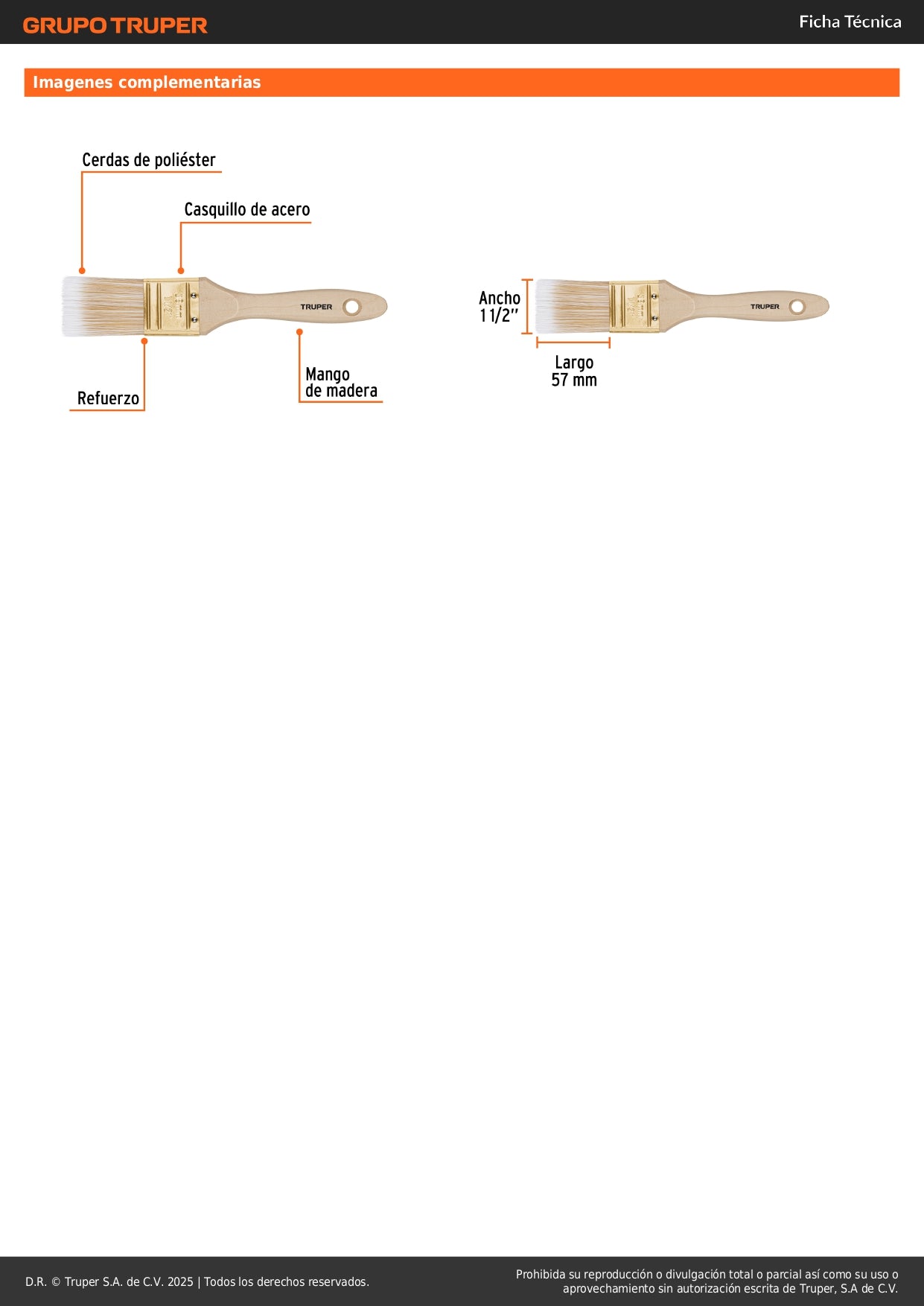 Brocha Cerdas Sintéticas 1-1/2 Pulgadas BRT-1-1/2S - Acabado Extrafino para Pintura en Madera, Concreto y Metal - Mango de Madera Profesional