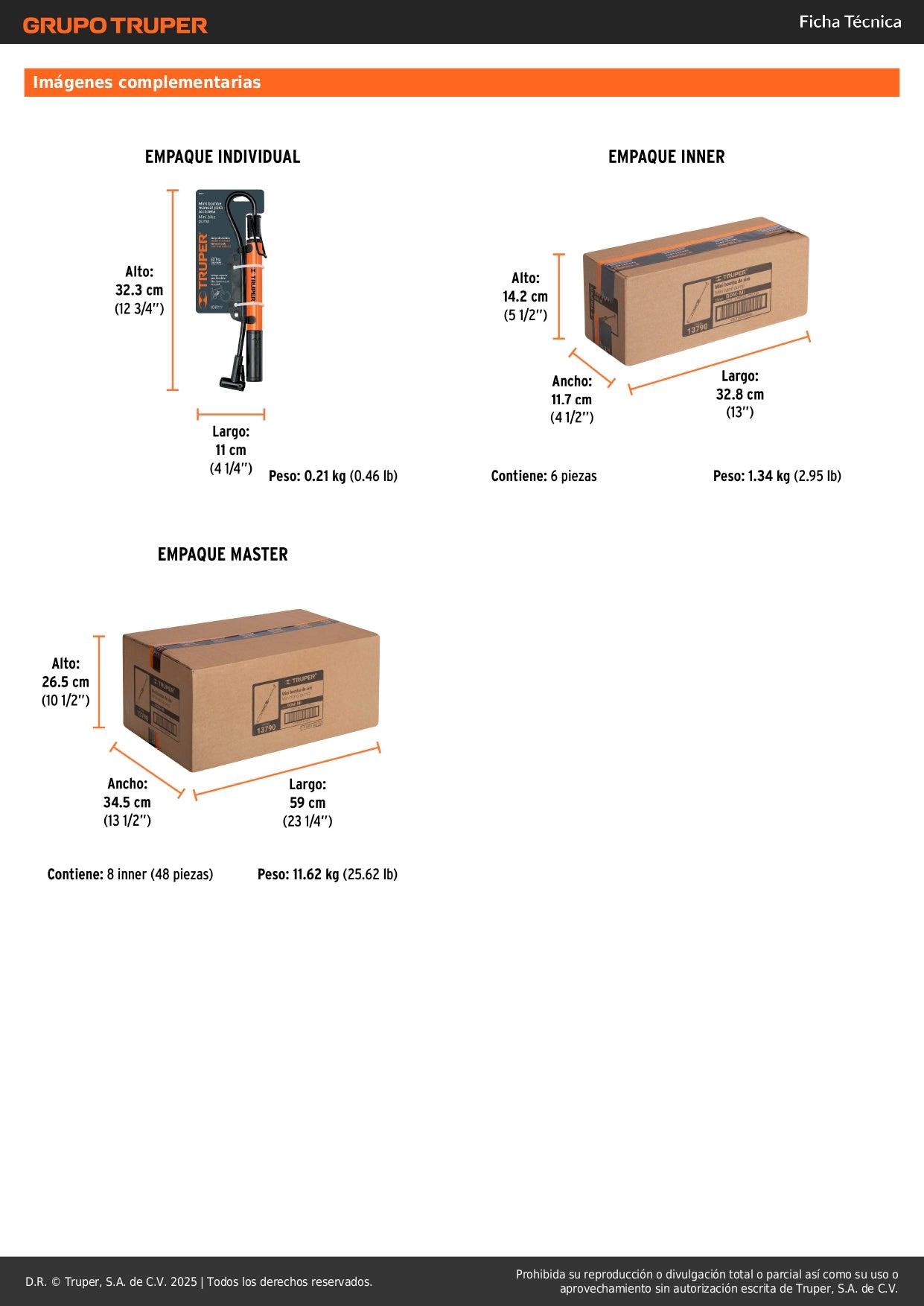 Mini Bomba Manual Bicicleta TRUPER 60 PSI - Aluminio Ligero con Base Pedal - Solución Portátil Inflado Rápido