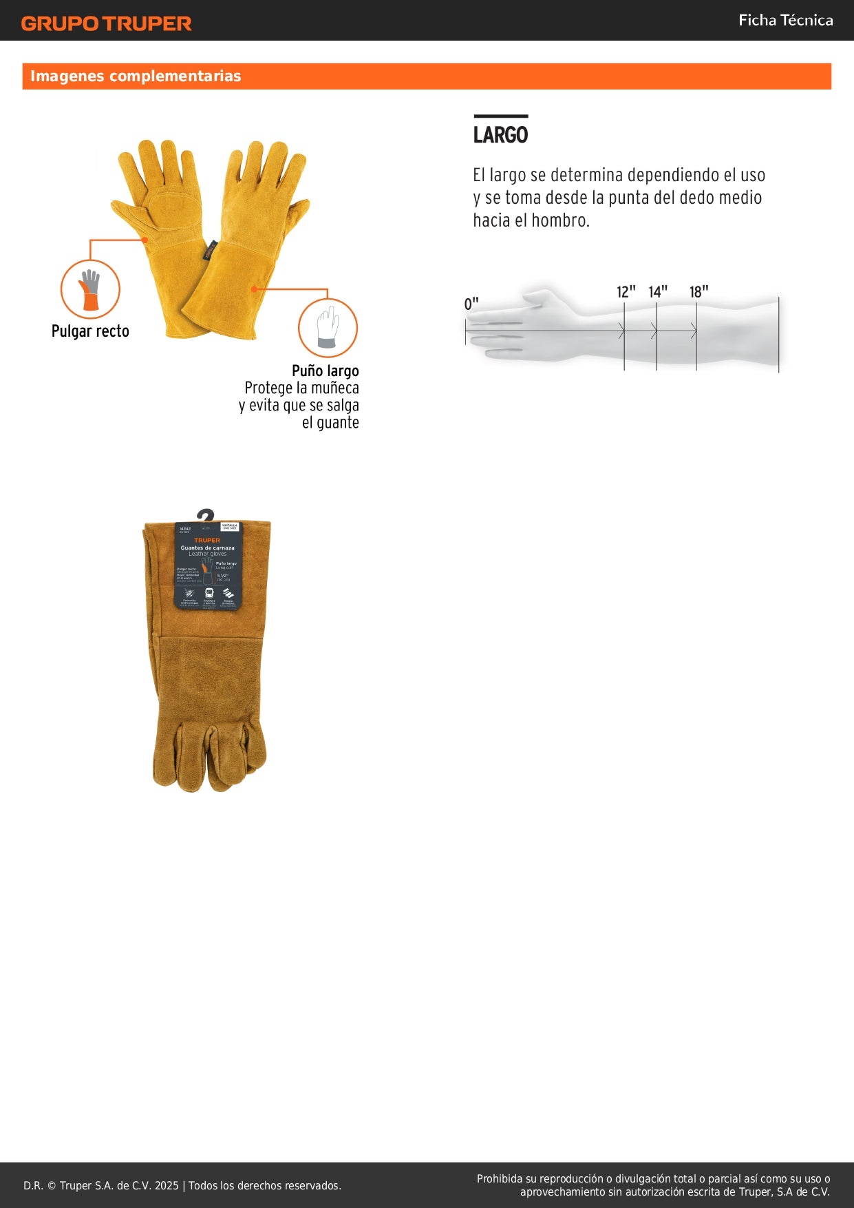 Guantes de Carnaza Largos TRUPER GU-525 - Protección Profesional para Soldadura y Herrería