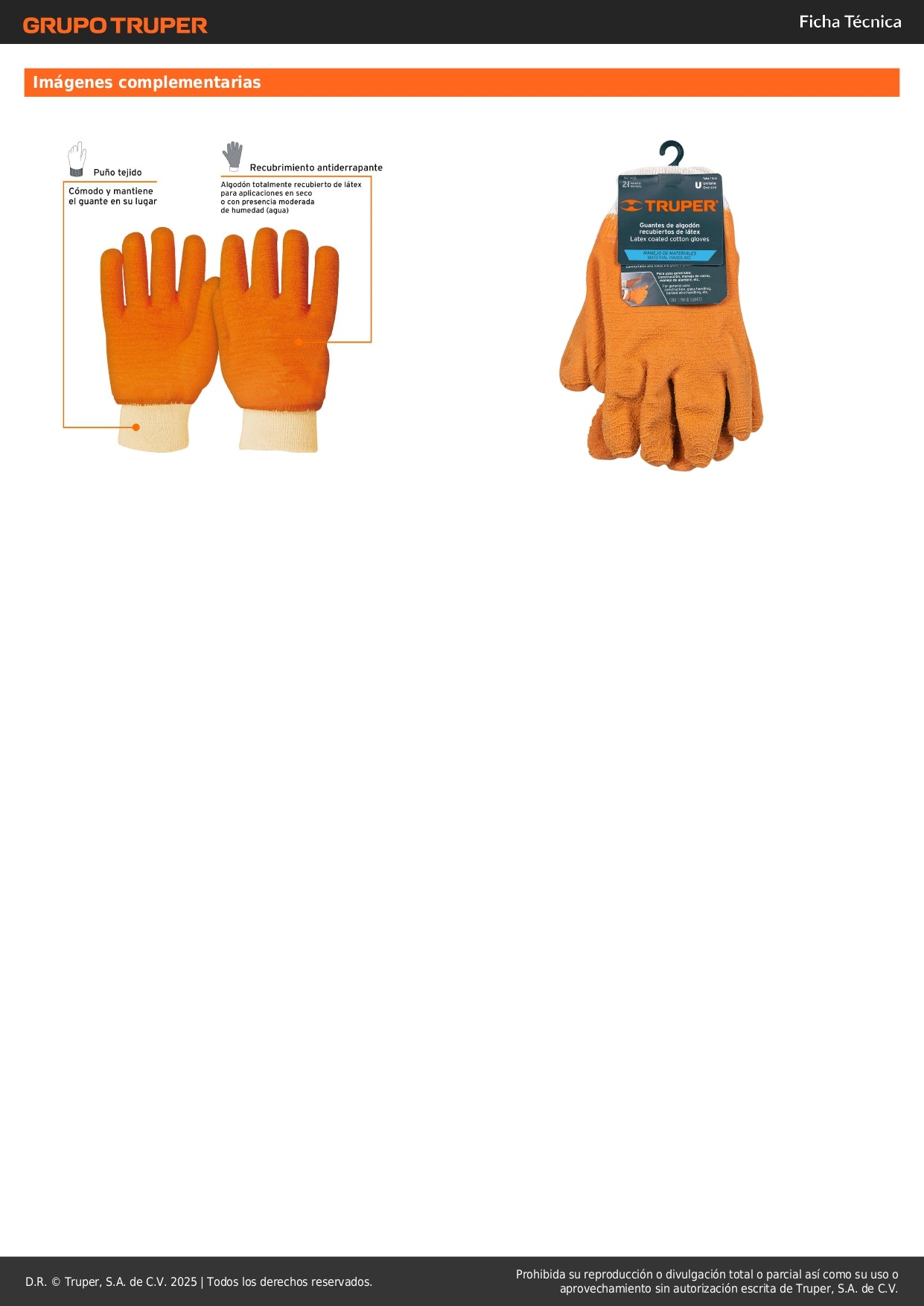 Guantes de Seguridad Industrial TRUPER GU-435 - Algodón con Recubrimiento Látex - Agarre Superior para Construcción y Manejo de Vidrio