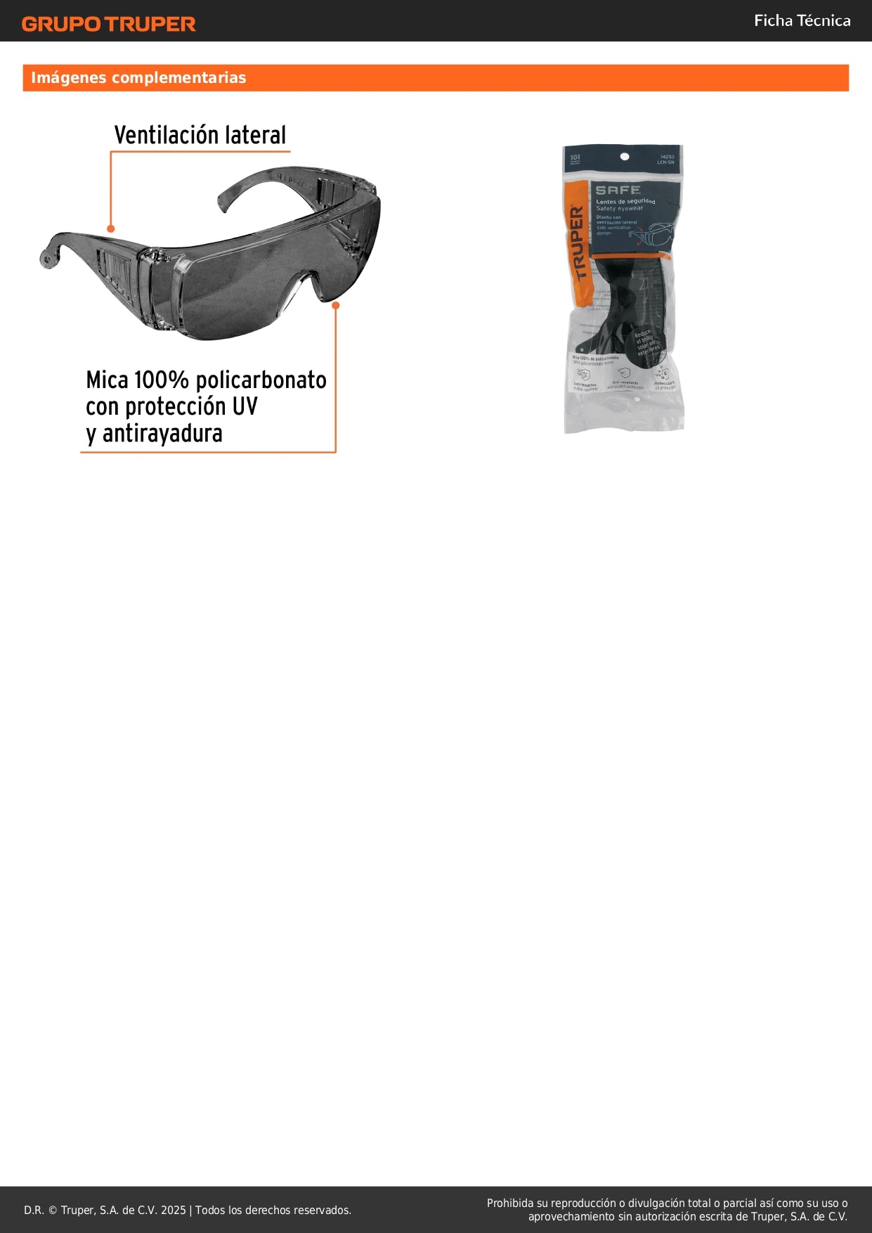 Lentes de Seguridad Grises Truper Safe LEN-SN - Protección UV Antirayadura para Industria, Construcción y Taller - Policarbonato Resistente