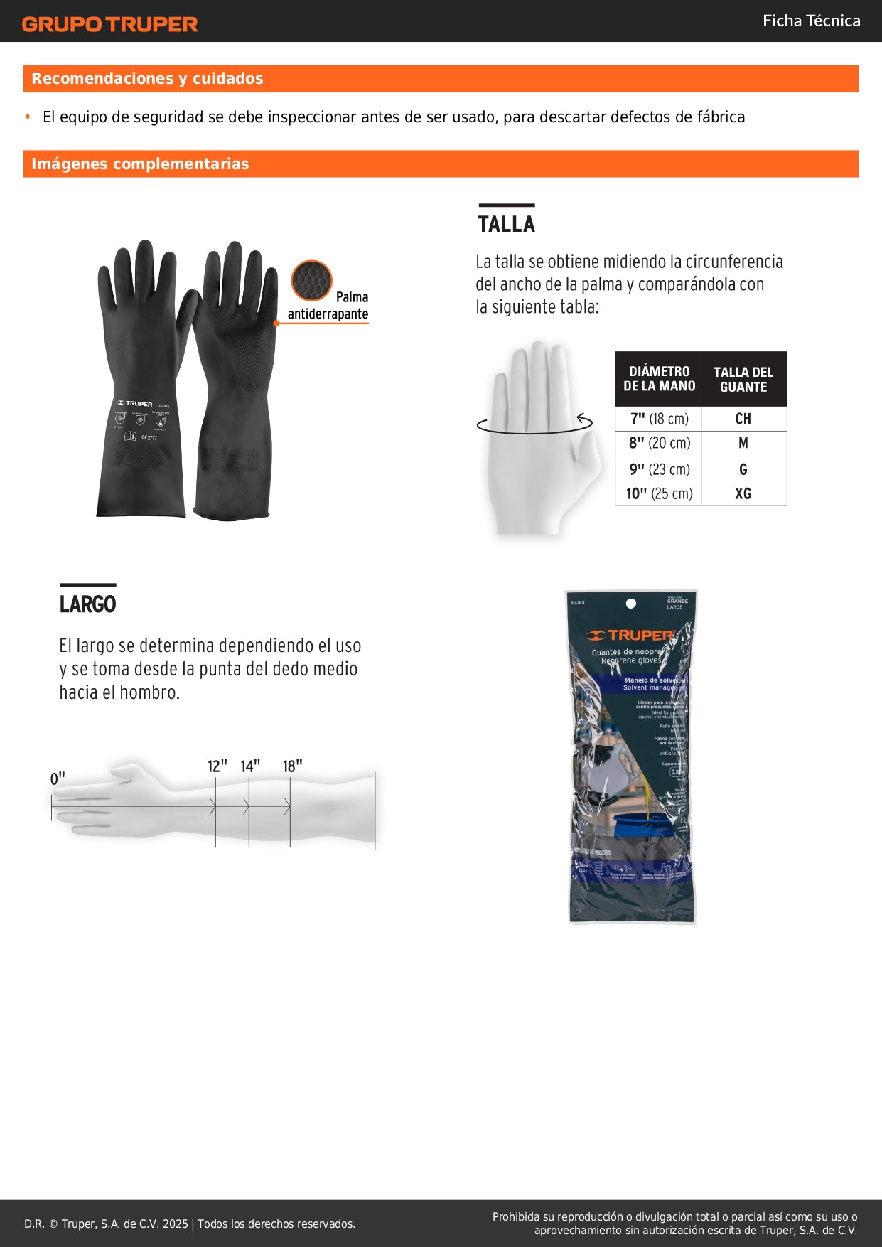 Guantes de Neopreno Químicos TRUPER GU-813 - Resistentes a Ácidos, Solventes y Aceites - Protección Industrial Antiderrapante
