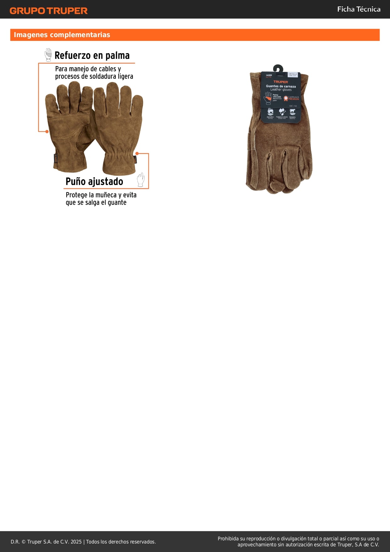 Guantes de Carnaza para Electricista TRUPER GU-715 - Resistentes Abrasión con Refuerzo Palmas - Protección Soldadura y Cables Eléctricos