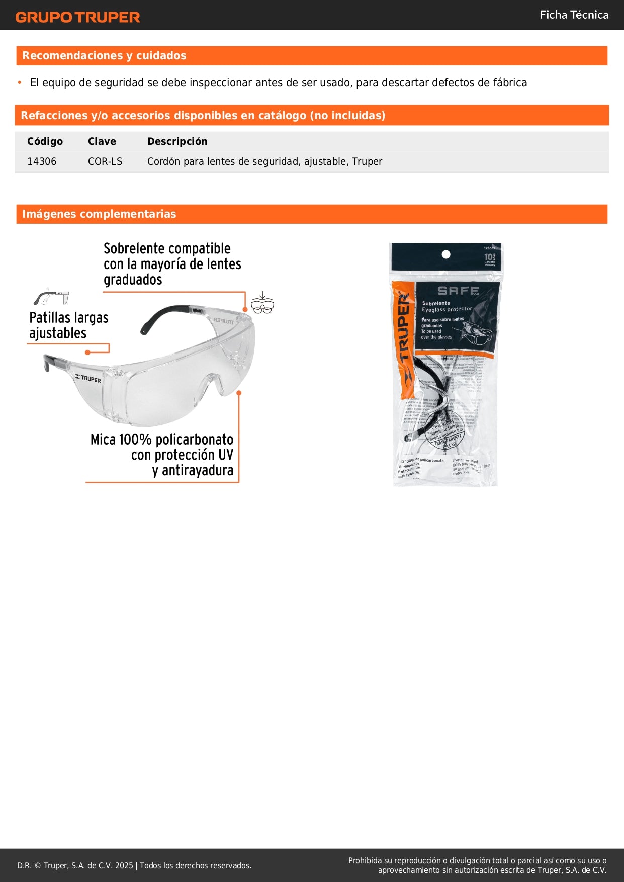 Sobrelentes de Seguridad Transparentes Truper Safe LESO-TR - Protección UV Antirayadura Compatible con Lentes Graduados para Industria y Construcción