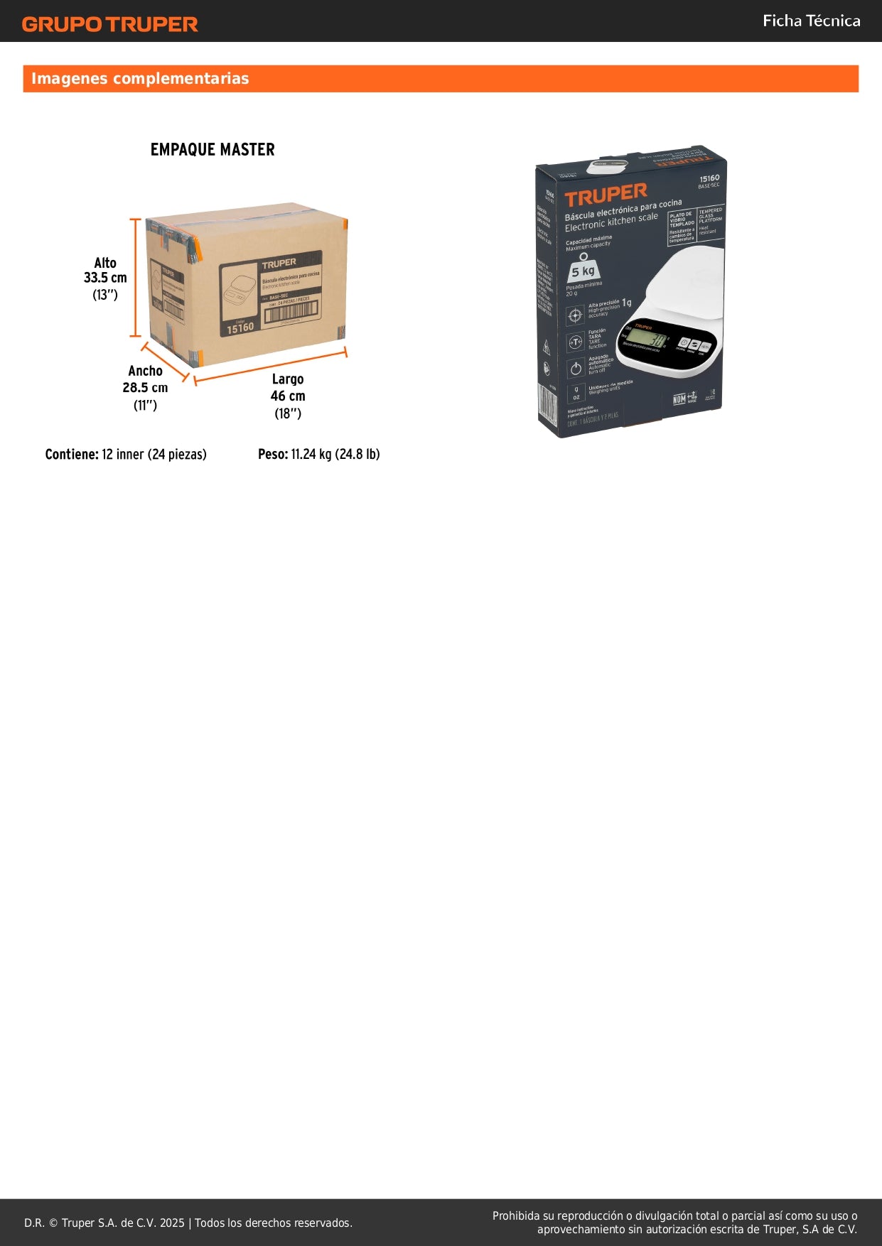 Báscula Digital Cocina Truper 5kg Vidrio Templado - Pesaje Preciso Alimentos con Función TARA y Pantalla LCD